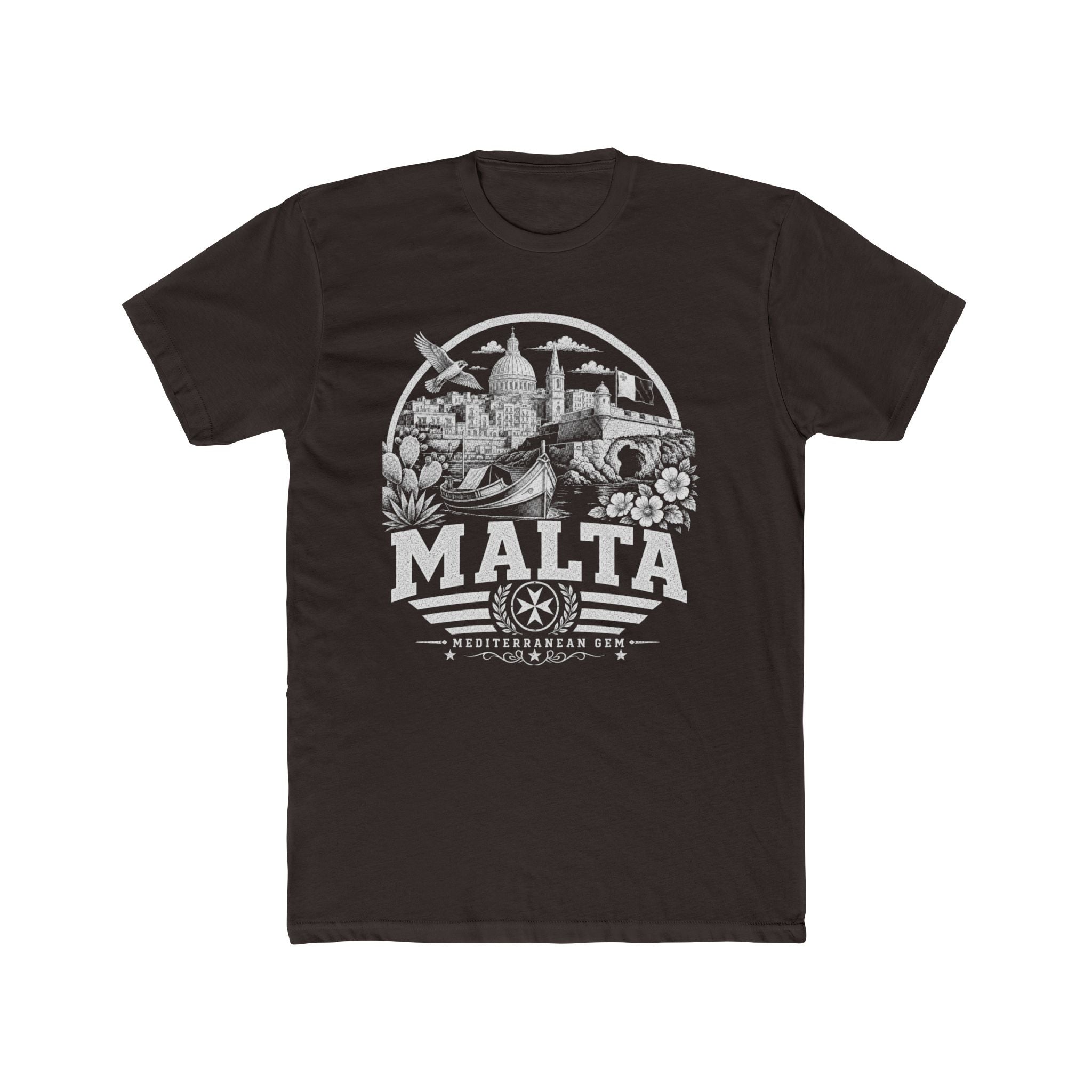 Malta vintage landmarks men's tee — iconic landmark design | Nameshi Destinations (view 1)