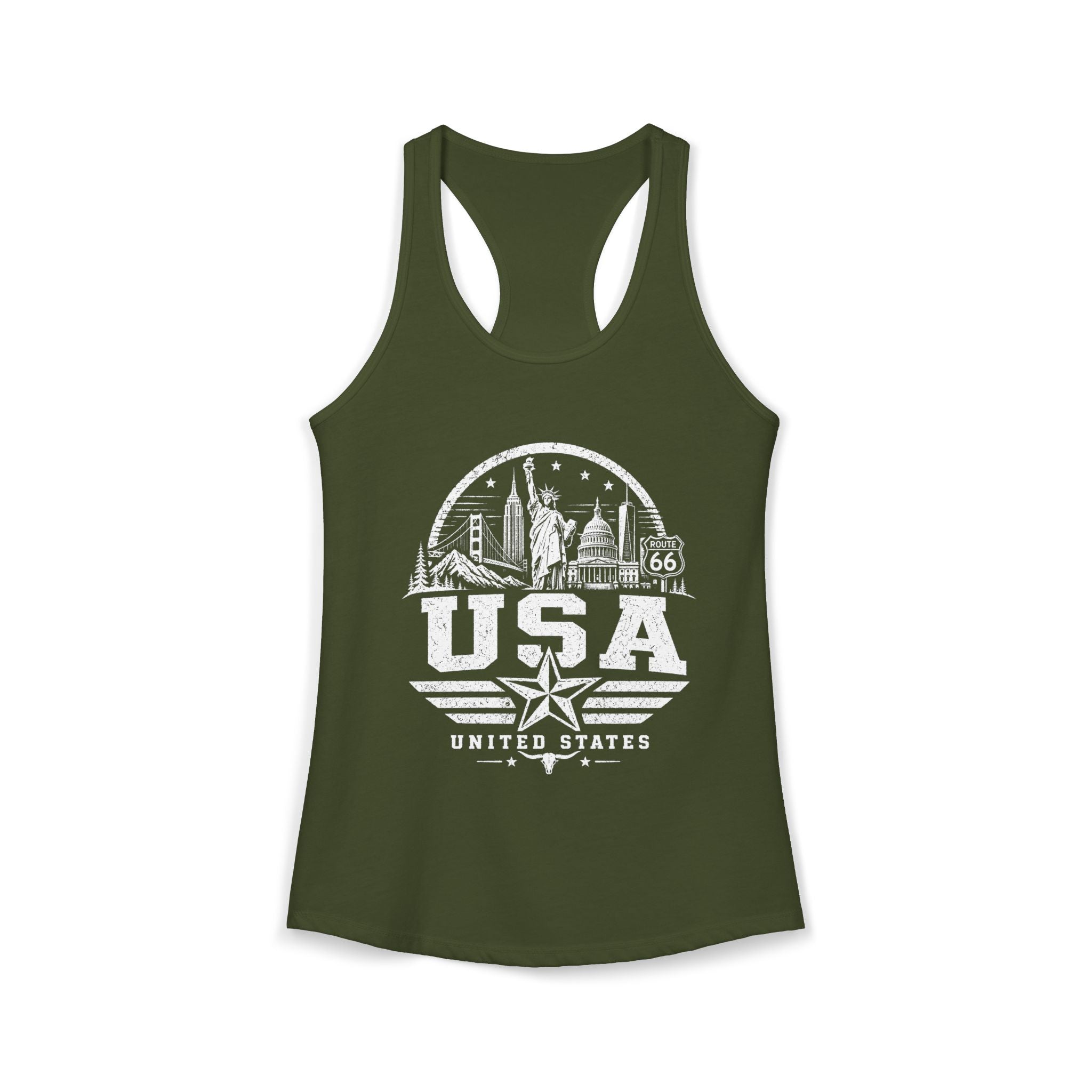 USA vintage landmarks tank top — iconic landmark design | Nameshi Destinations (view 4)