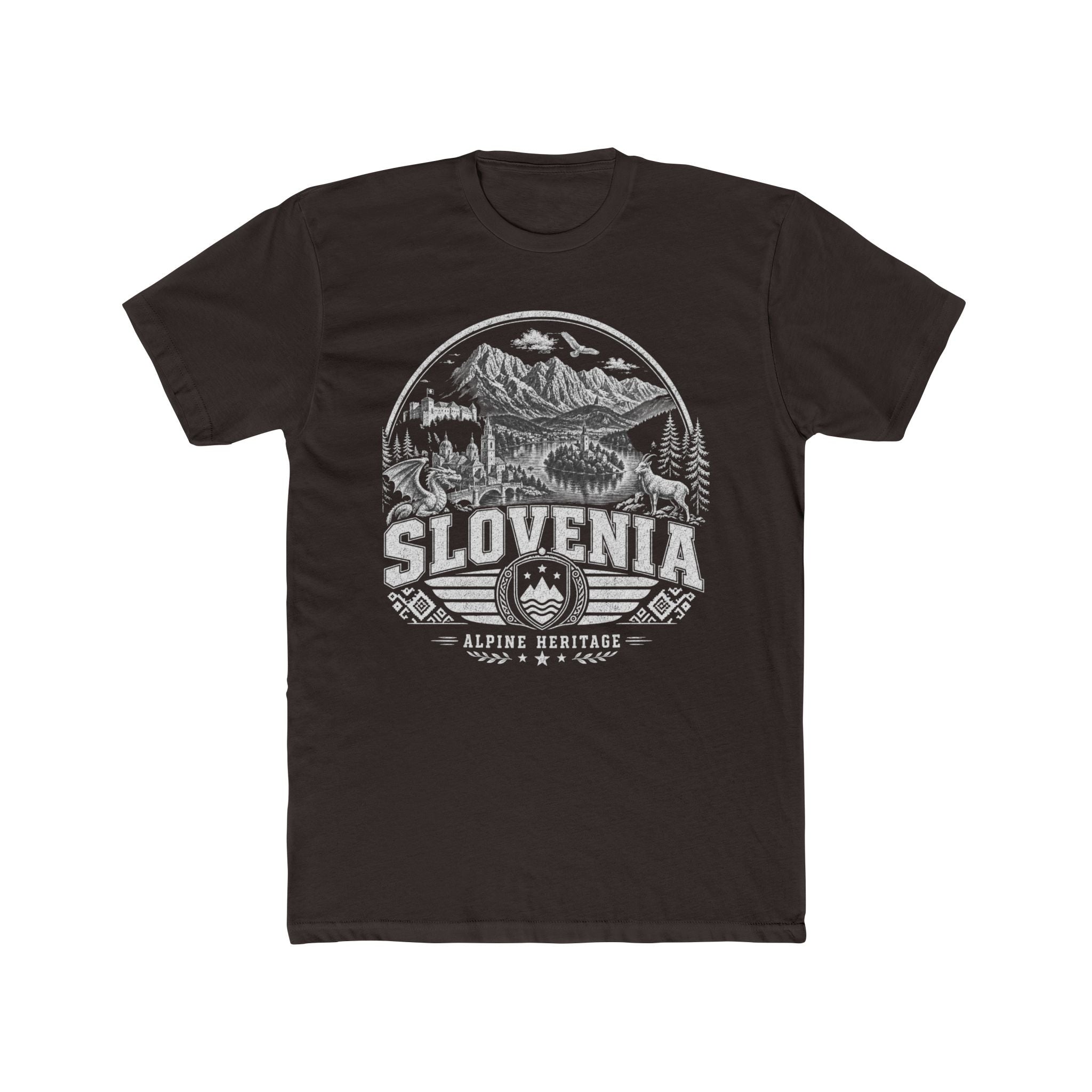 Slovenia vintage landmarks men's tee — iconic landmark design | Nameshi Destinations (view 1)