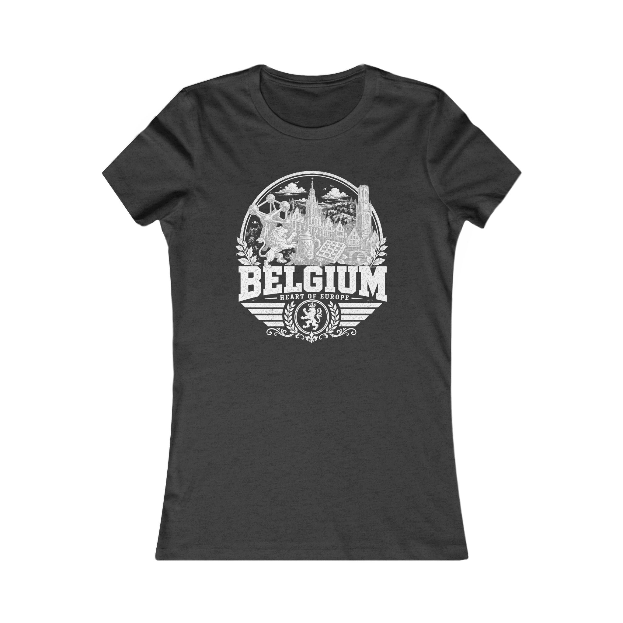 Belgium vintage landmarks women's tee — iconic landmark design | Nameshi Destinations (view 4)