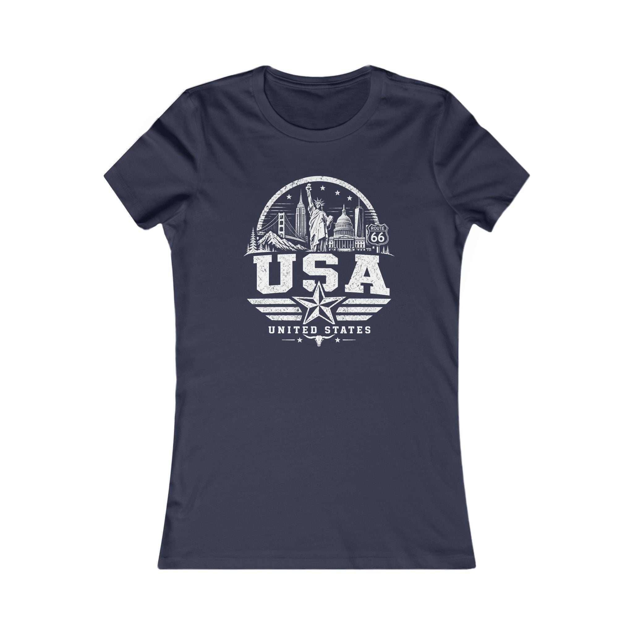 USA vintage landmarks women's tee — iconic landmark design | Nameshi Destinations (view 5)