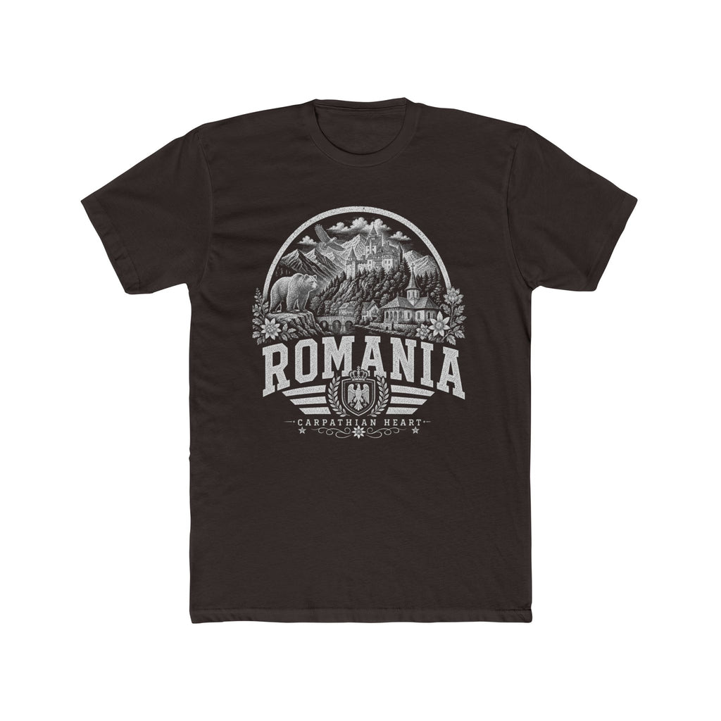Romania vintage landmarks men's tee — iconic landmark design | Nameshi Destinations (view 1)