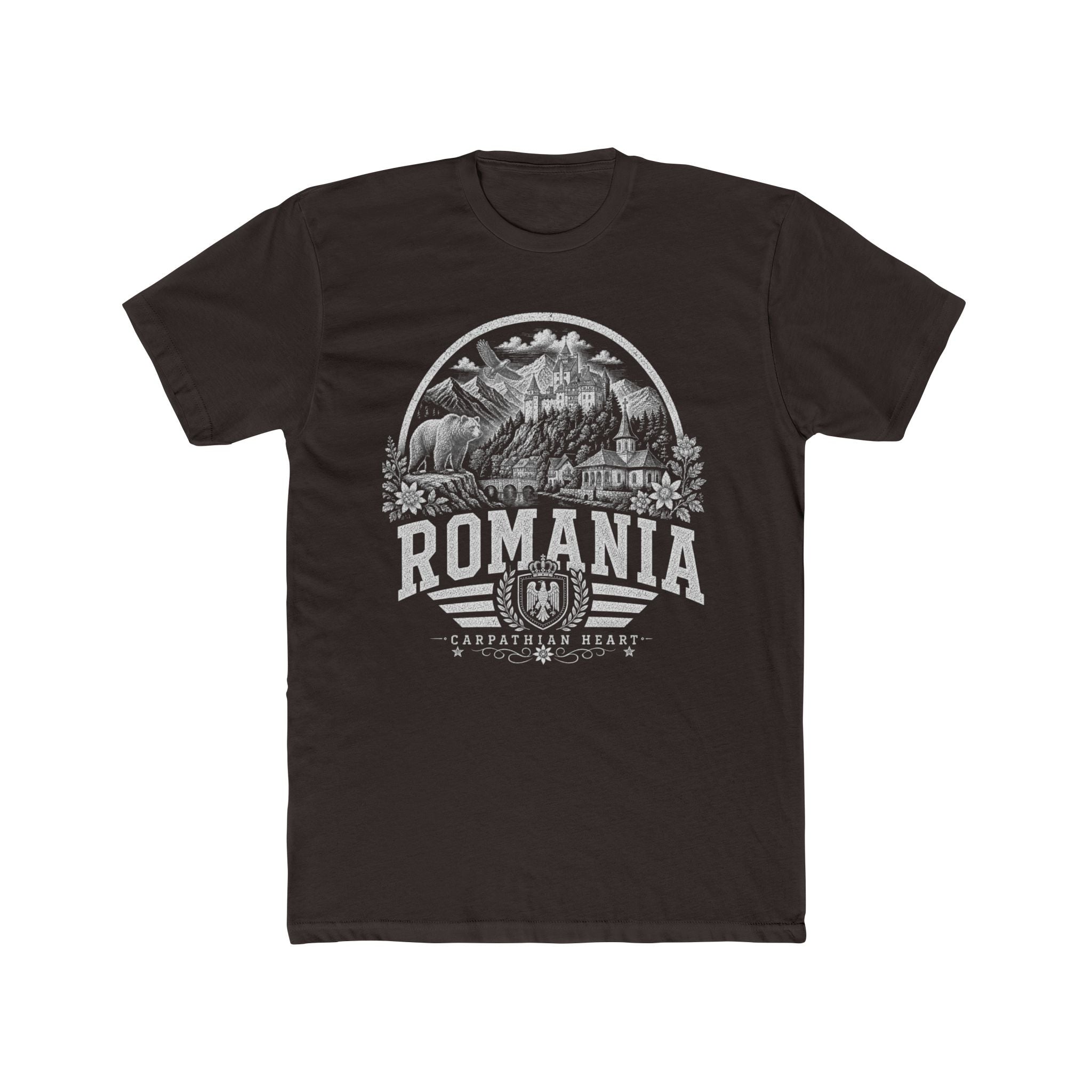 Romania vintage landmarks men's tee — iconic landmark design | Nameshi Destinations (view 1)