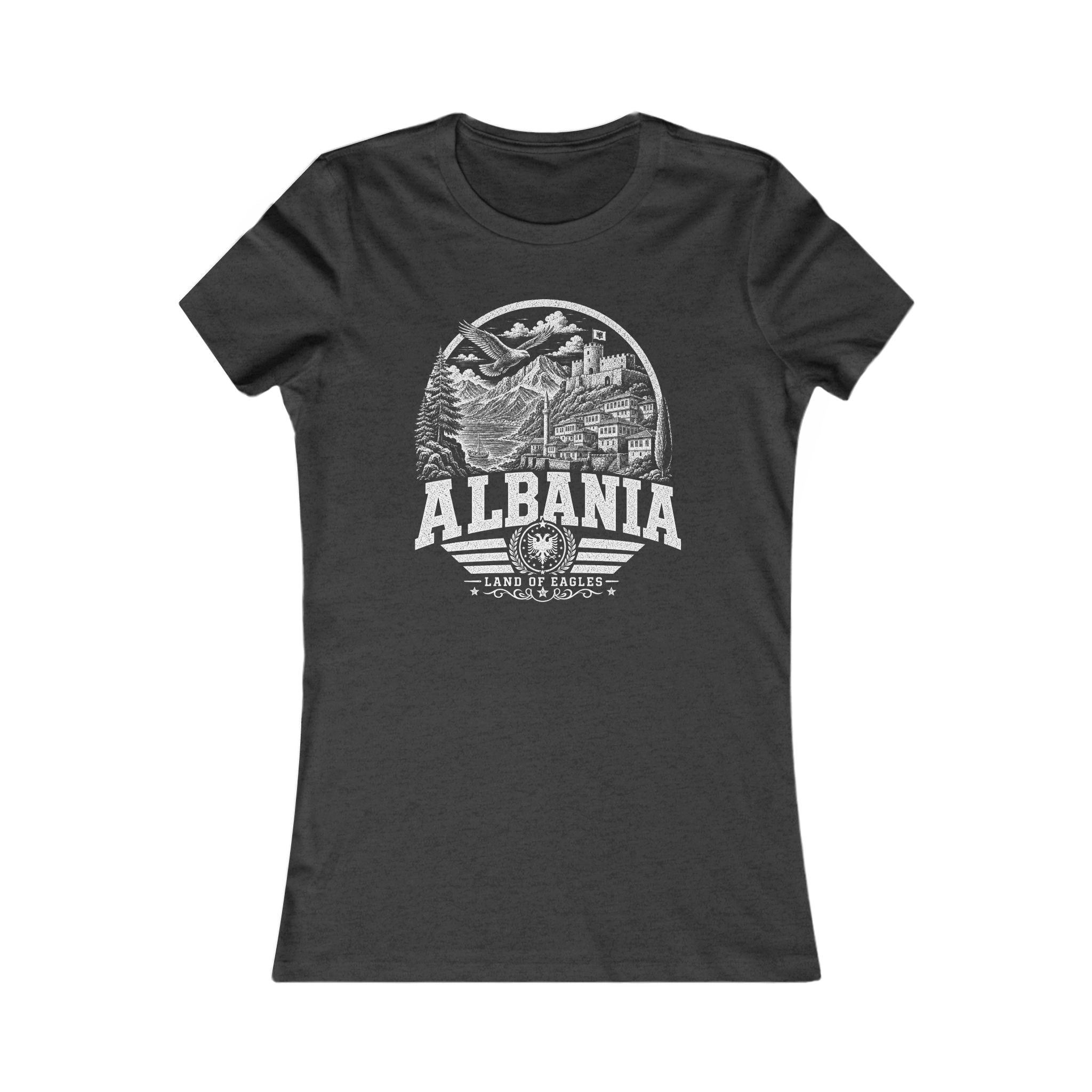 Albania vintage landmarks women's tee — iconic landmark design | Nameshi Destinations (view 4)