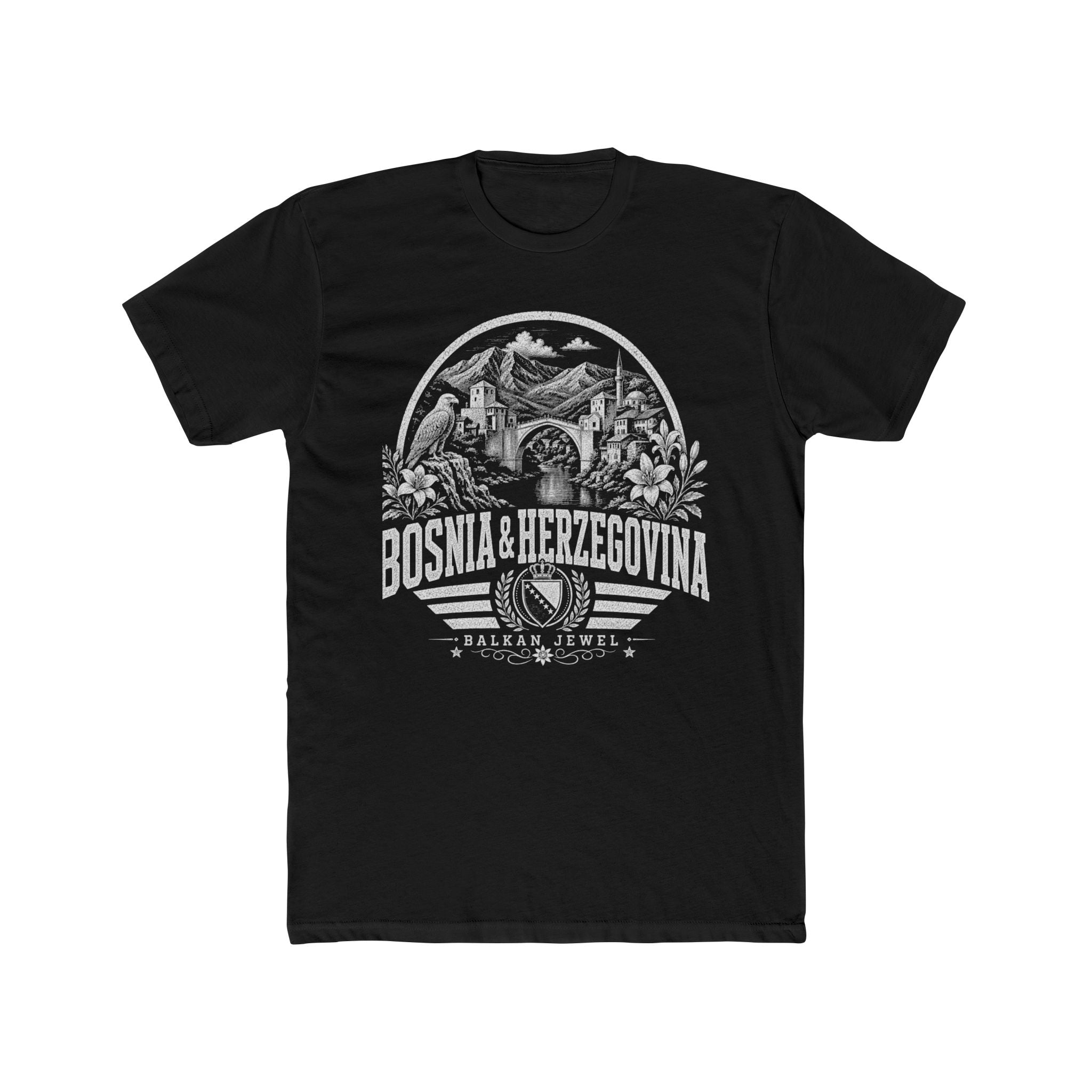 Bosnia y Herzegovina vintage landmarks men's tee — iconic landmark design | Nameshi Destinations (view 2)