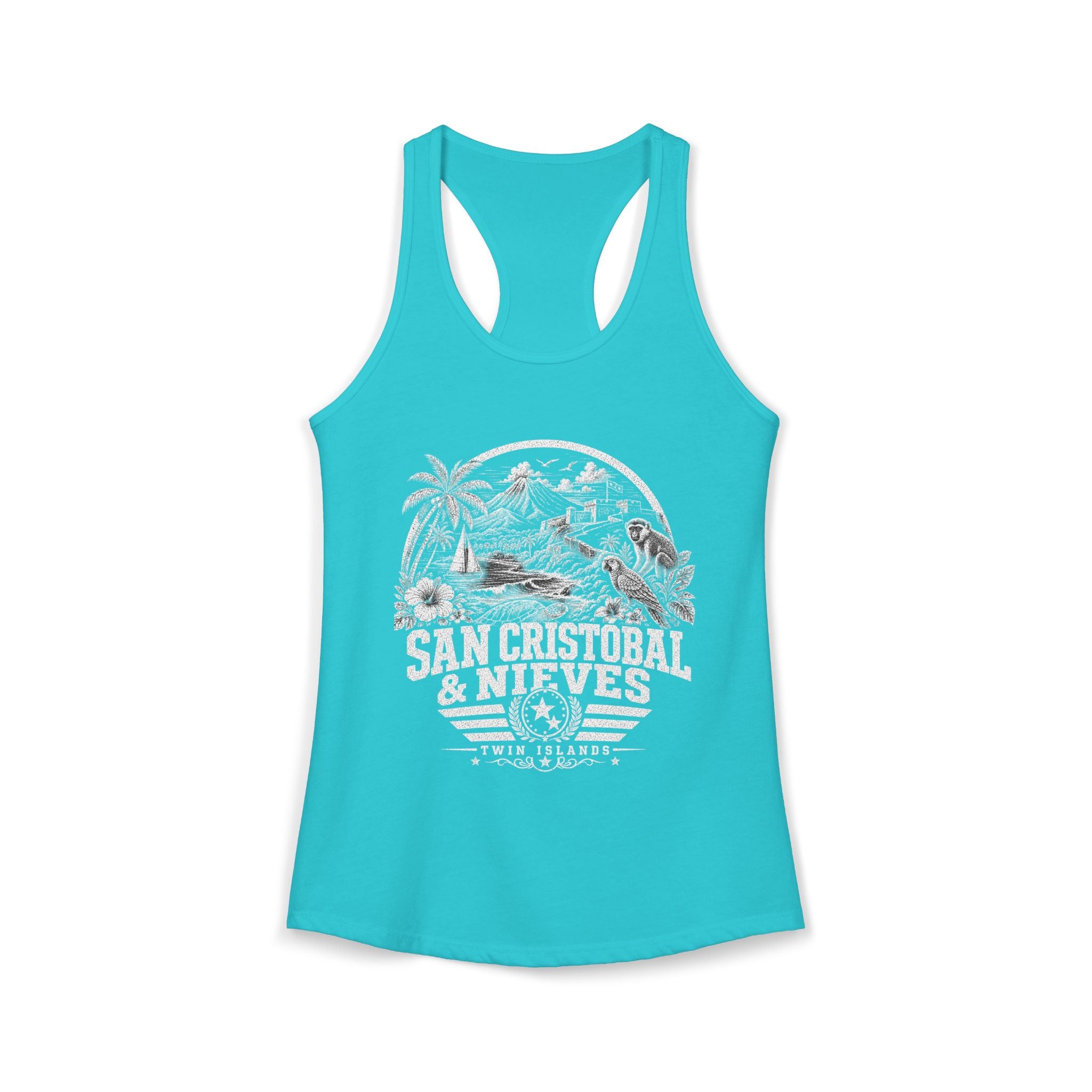 San Cristóbal y Nieves vintage landmarks tank top — iconic landmark design | Nameshi Destinations (view 8)