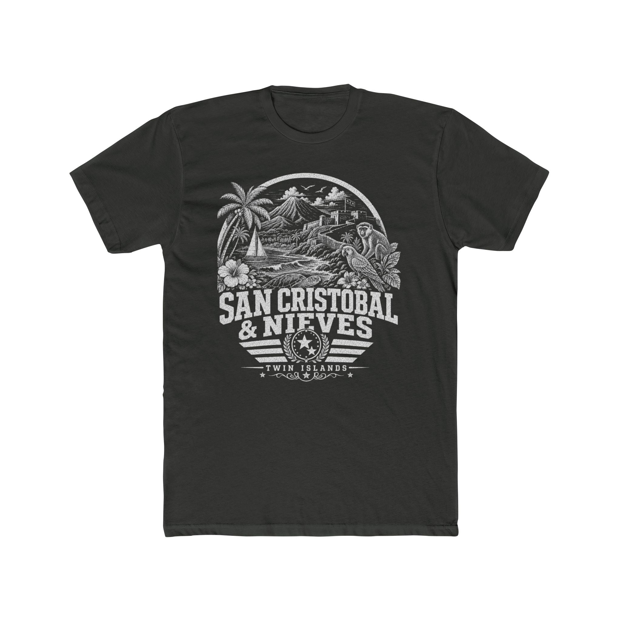 San Cristóbal y Nieves vintage landmarks men's tee — iconic landmark design | Nameshi Destinations (view 5)