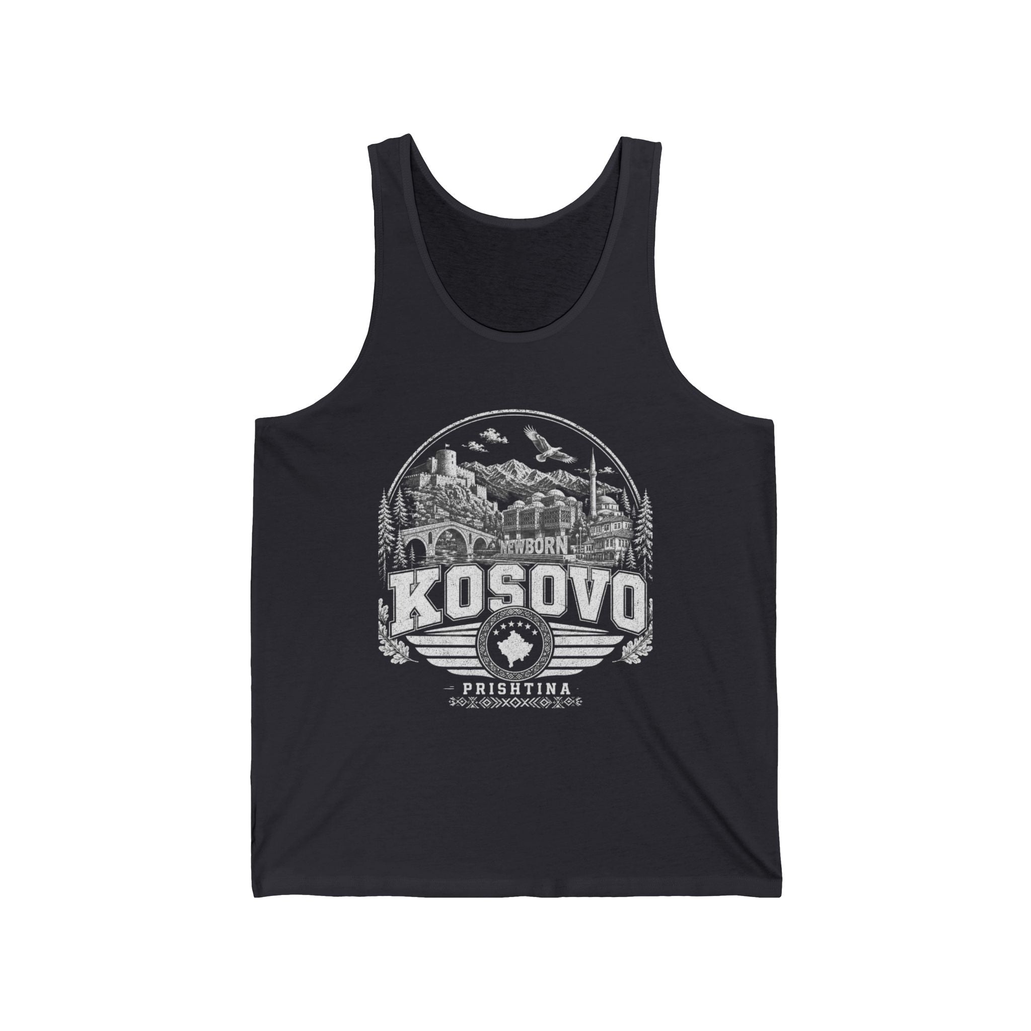 Kosovo vintage landmarks men's tank top — iconic landmark design | Nameshi Destinations (view 18)