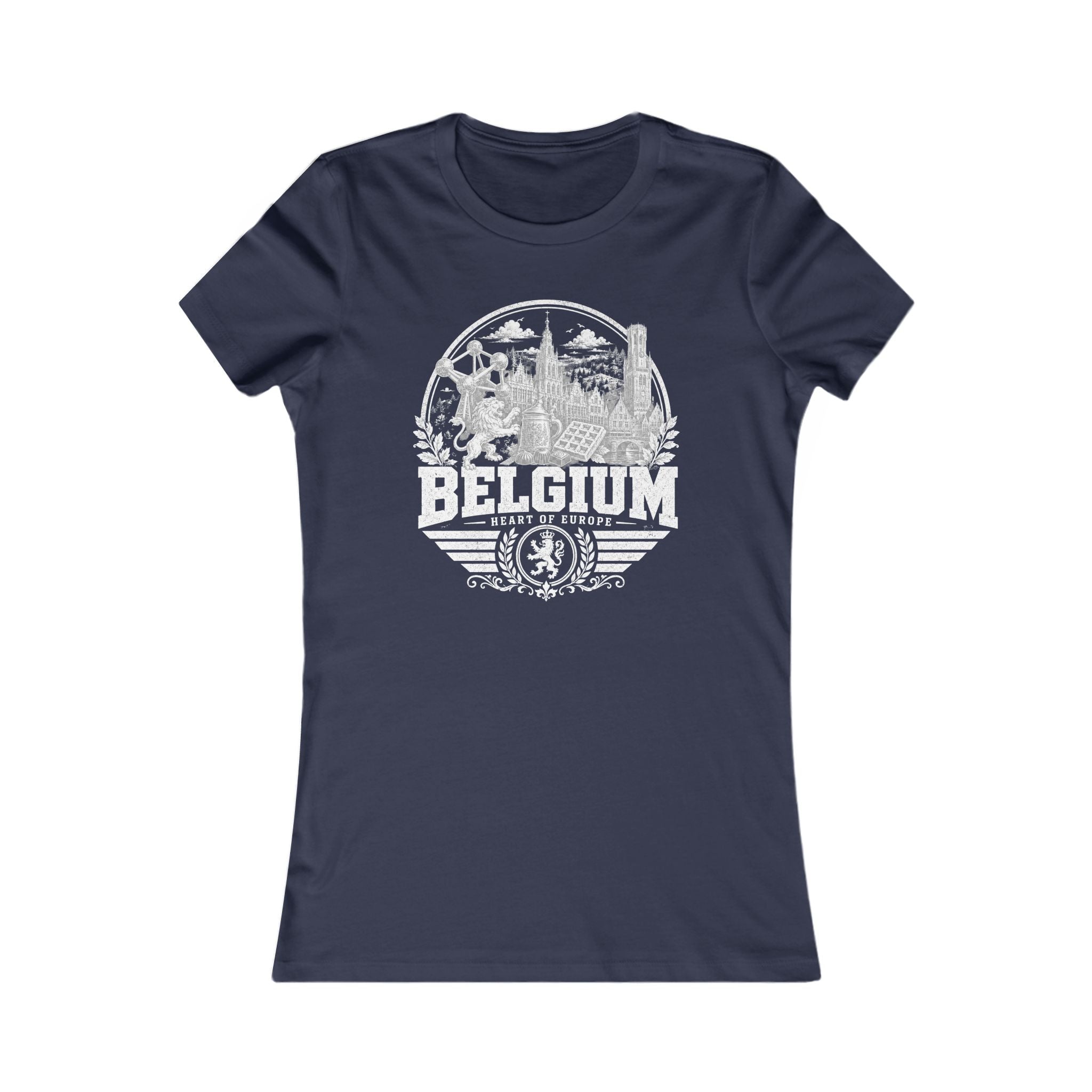 Belgium vintage landmarks women's tee — iconic landmark design | Nameshi Destinations (view 5)