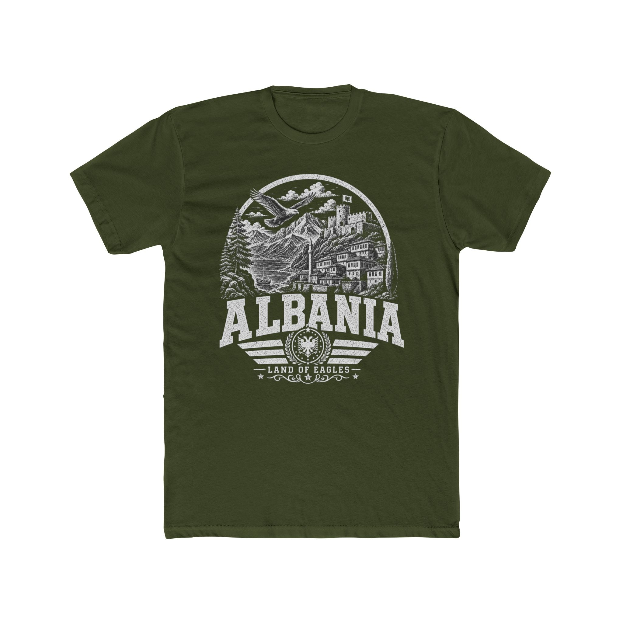 Albania vintage landmarks men's tee — iconic landmark design | Nameshi Destinations (view 4)