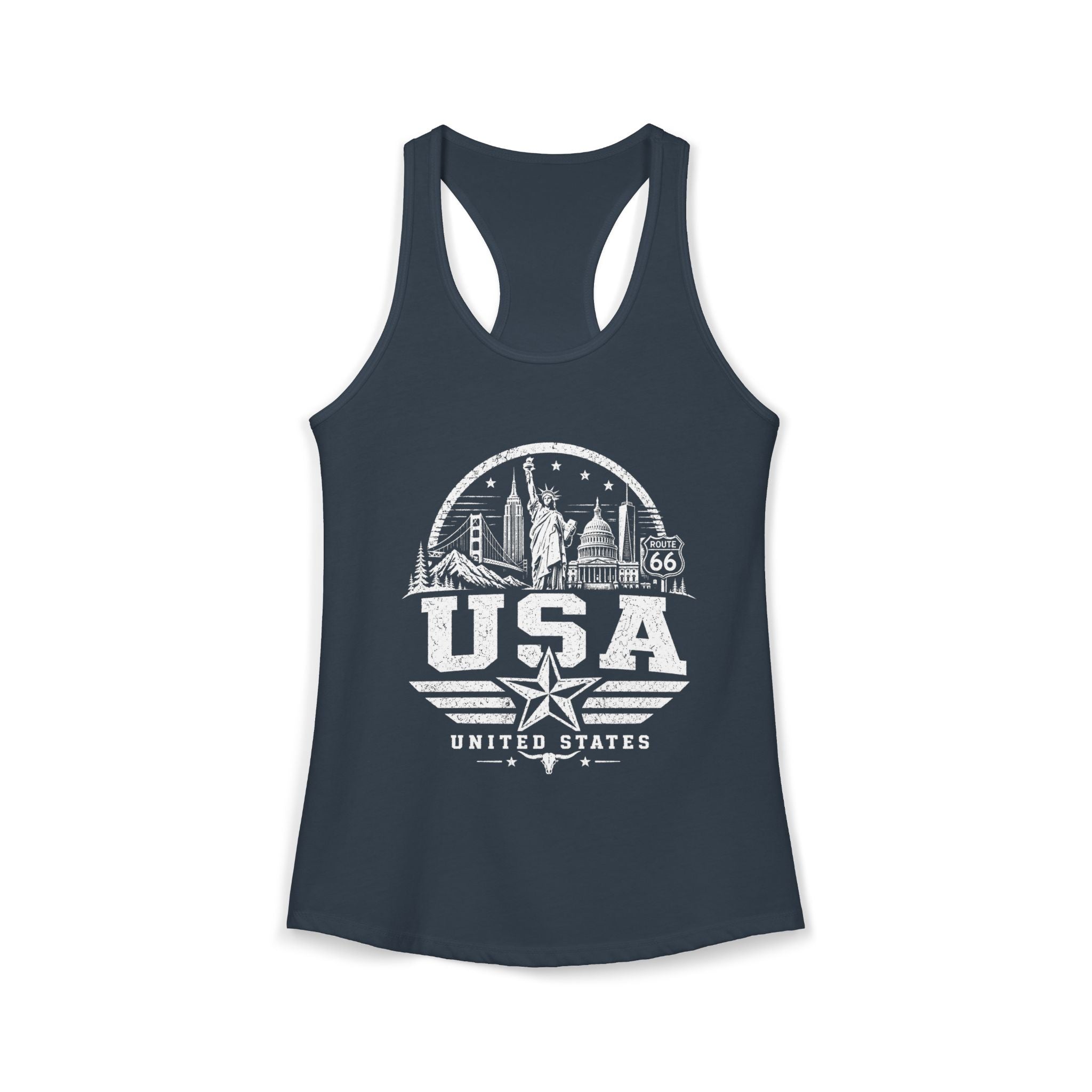 USA vintage landmarks tank top — iconic landmark design | Nameshi Destinations (view 7)