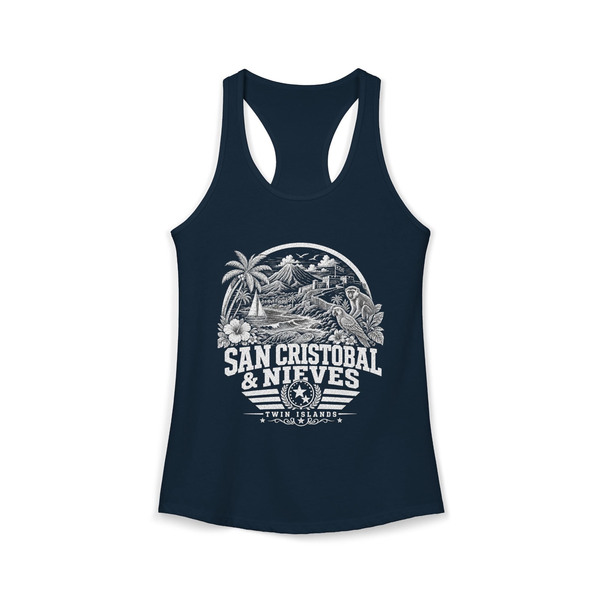 San Cristóbal y Nieves vintage landmarks tank top — iconic landmark design | Nameshi Destinations (view 11)
