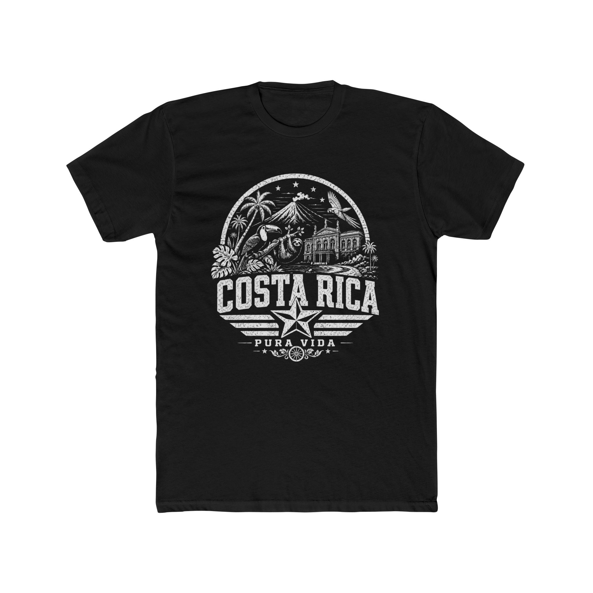 Costa Rica vintage landmarks men's tee — iconic landmark design | Nameshi Destinations (view 3)