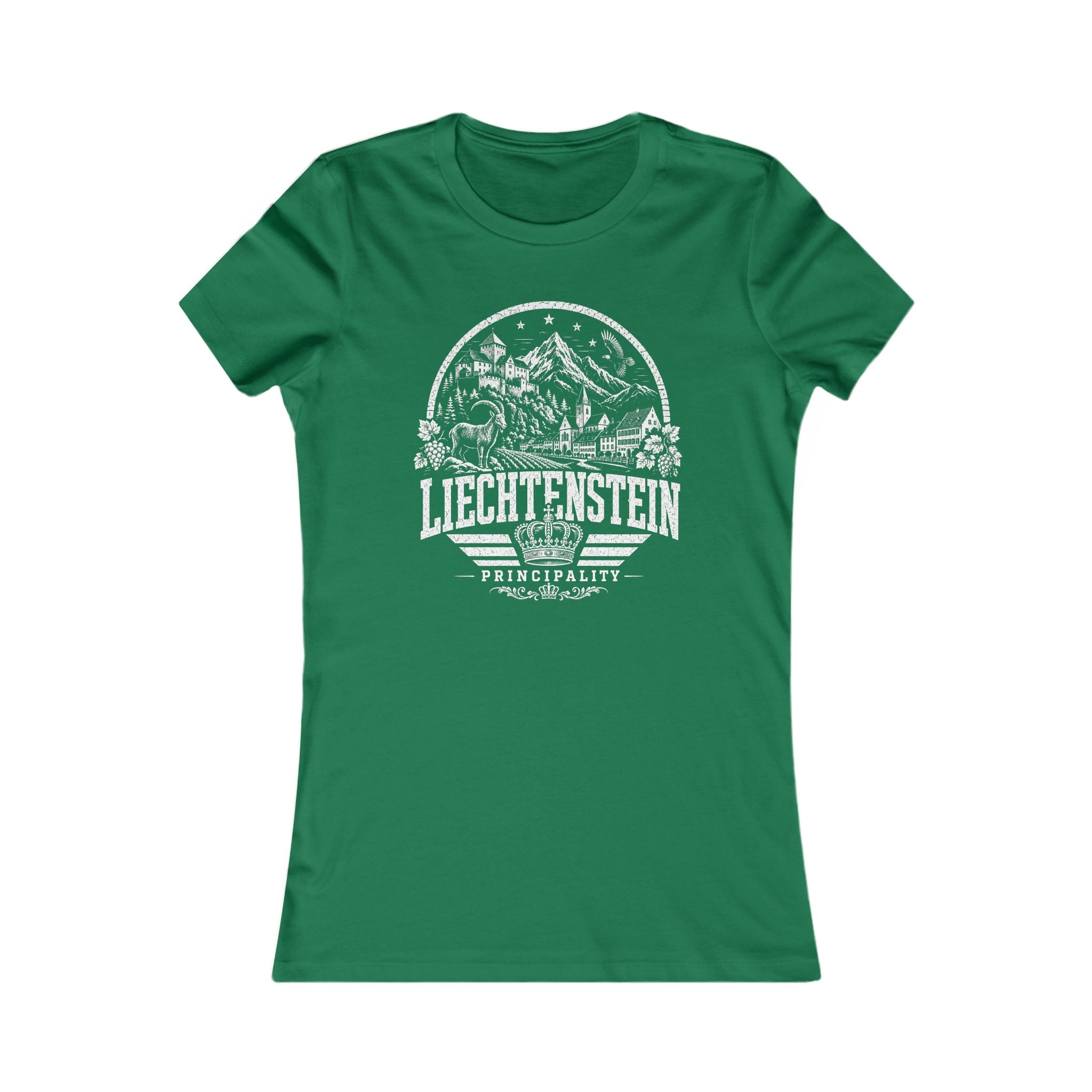Liechtenstein vintage landmarks women's tee — iconic landmark design | Nameshi Destinations (view 2)