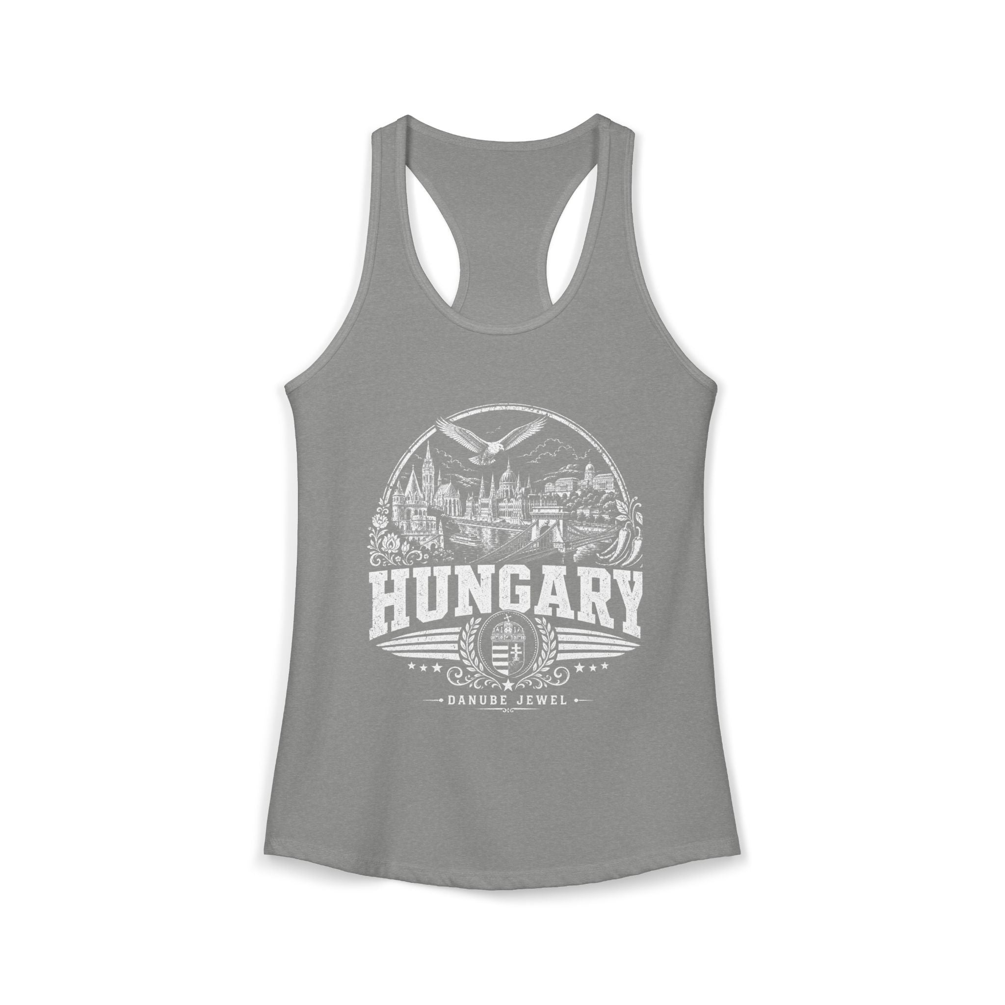 Hungary vintage landmarks tank top — iconic landmark design | Nameshi Destinations (view 3)