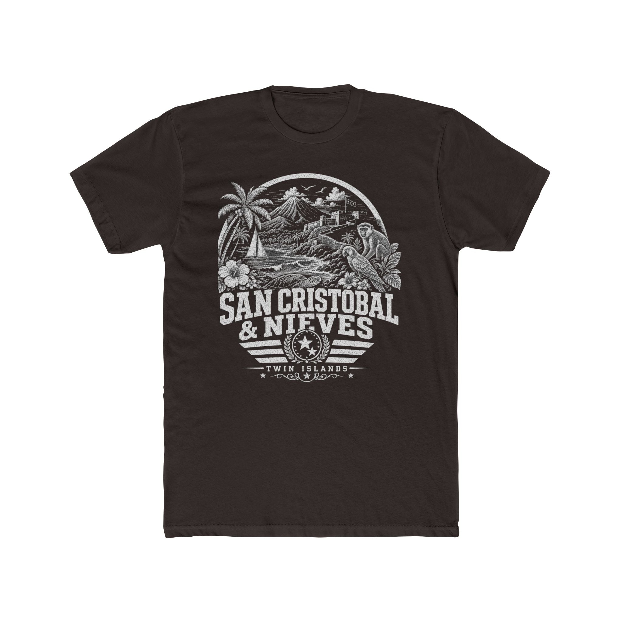 San Cristóbal y Nieves vintage landmarks men's tee — iconic landmark design | Nameshi Destinations (view 1)
