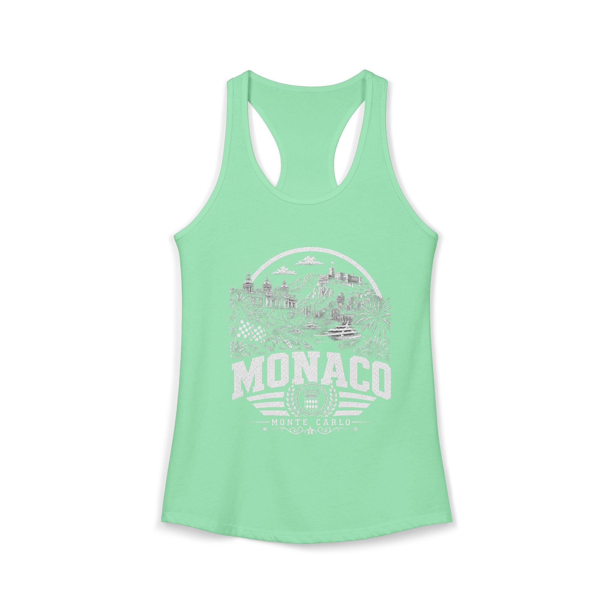 Monaco vintage landmarks tank top — iconic landmark design | Nameshi Destinations (view 6)