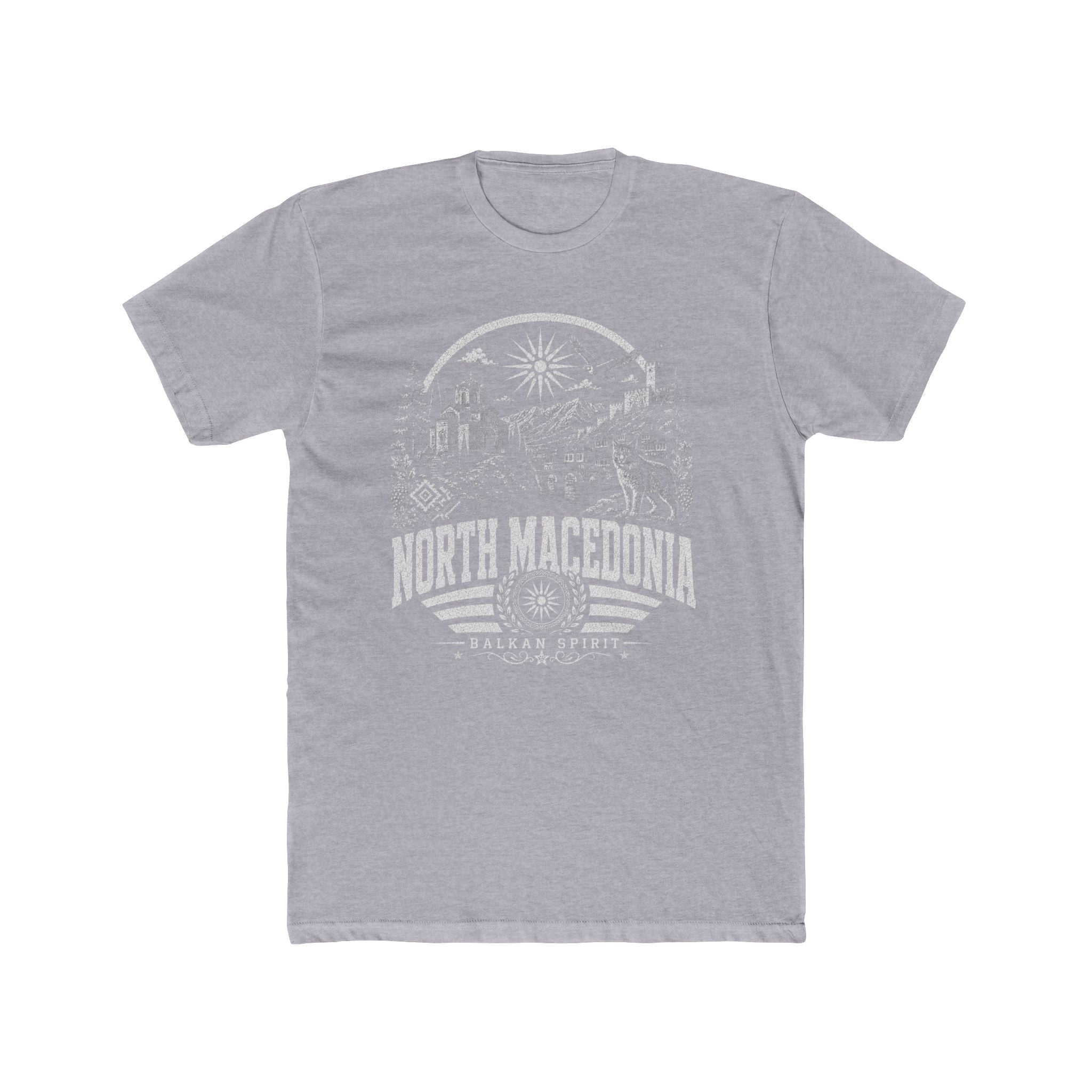 North Macedonia vintage landmarks men's tee — iconic landmark design | Nameshi Destinations (view 3)