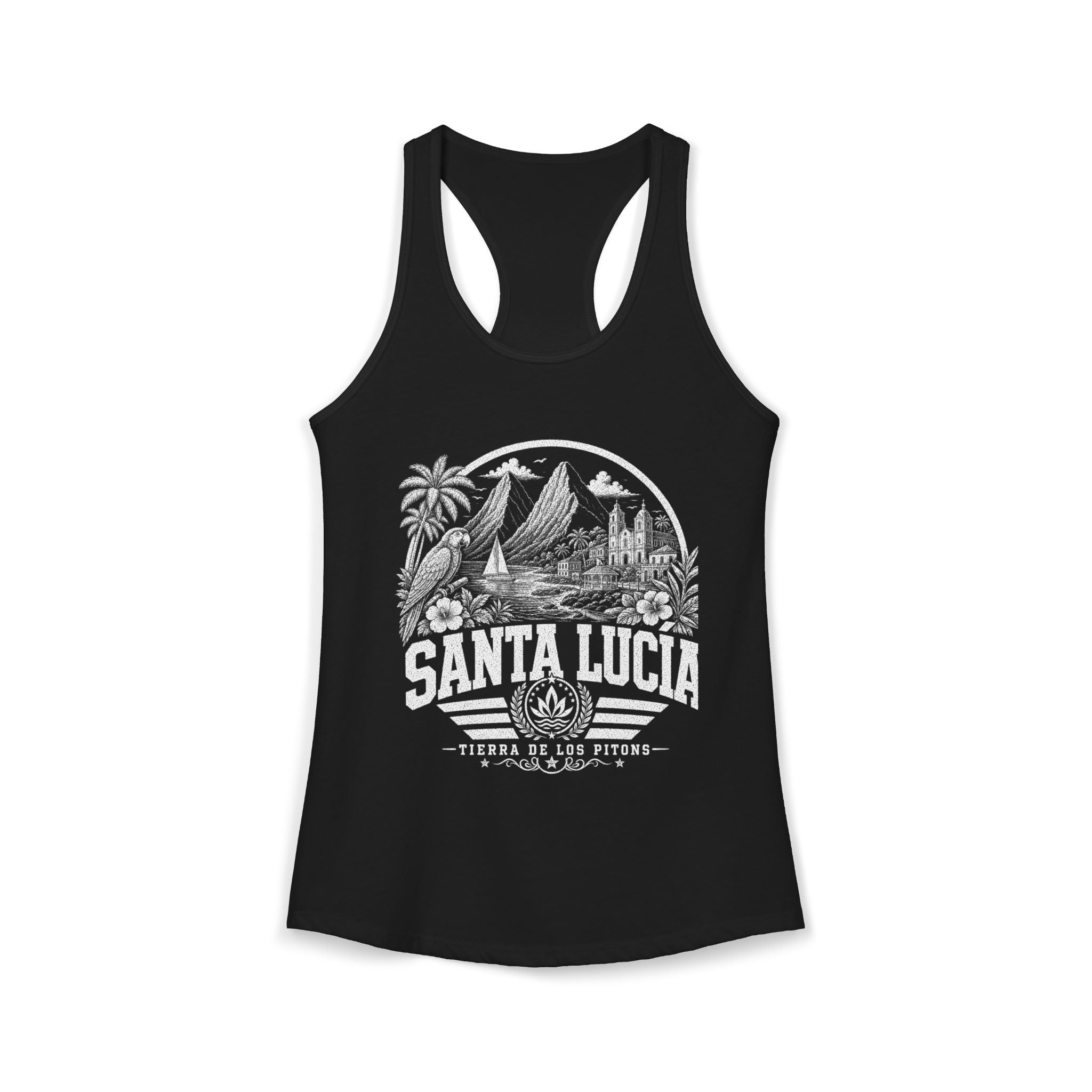 Santa Lucía vintage landmarks tank top — iconic landmark design | Nameshi Destinations (view 2)