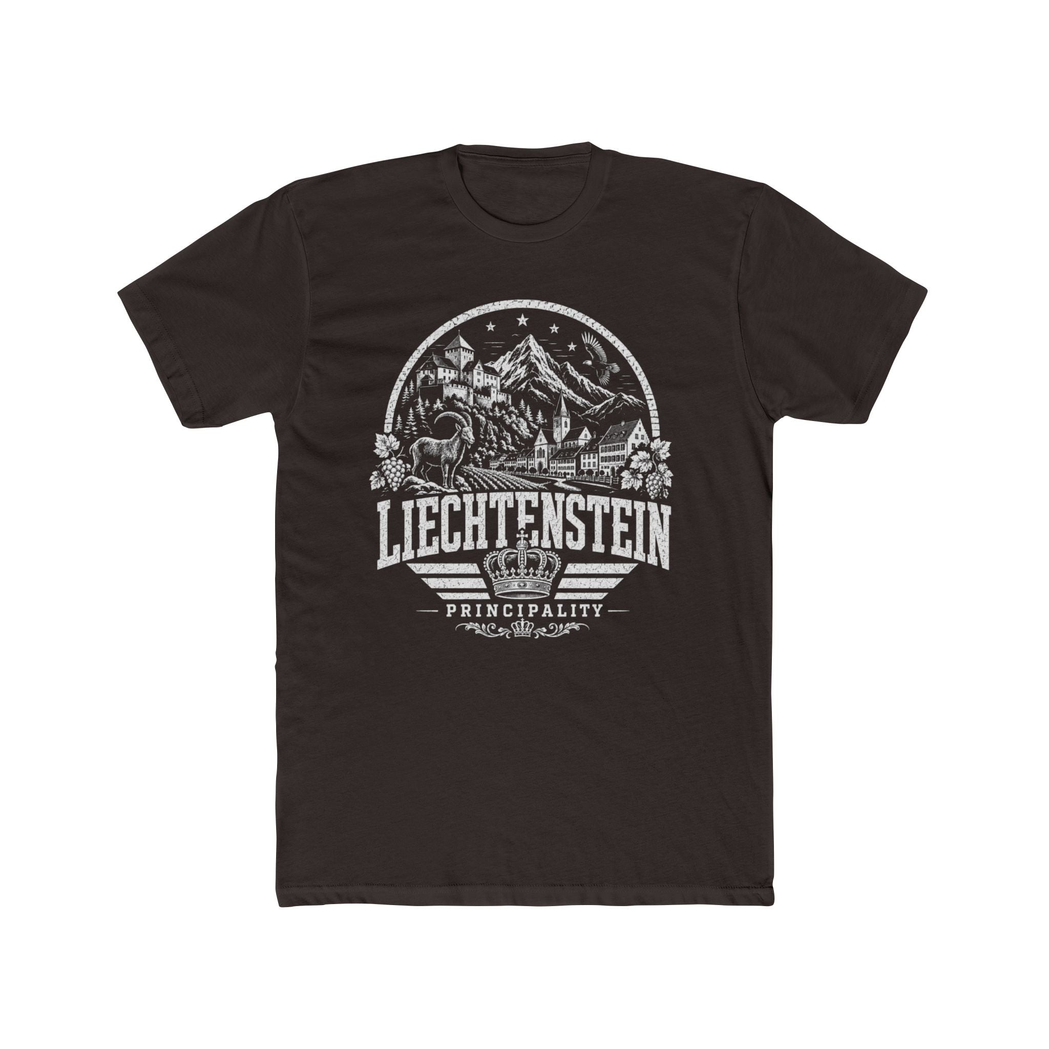 Liechtenstein vintage landmarks men's tee — iconic landmark design | Nameshi Destinations (view 1)