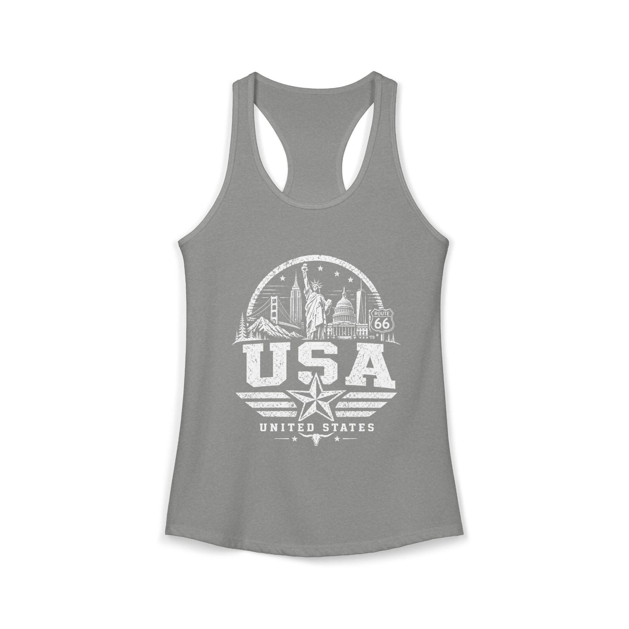 USA vintage landmarks tank top — iconic landmark design | Nameshi Destinations (view 2)