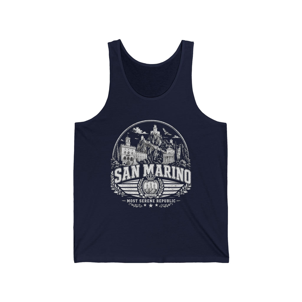 San Marino vintage landmarks men's tank top — iconic landmark design | Nameshi Destinations (view 23)