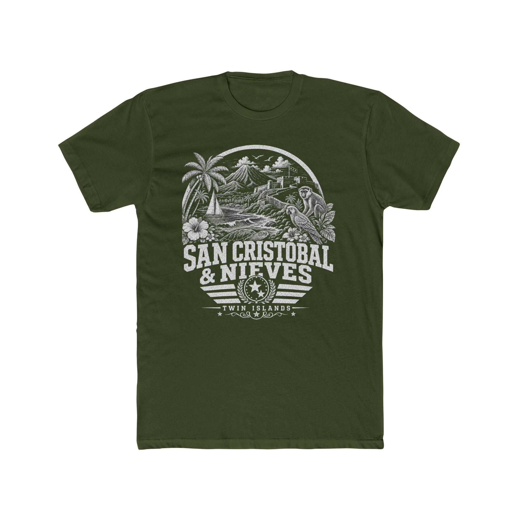 San Cristóbal y Nieves vintage landmarks men's tee — iconic landmark design | Nameshi Destinations (view 4)