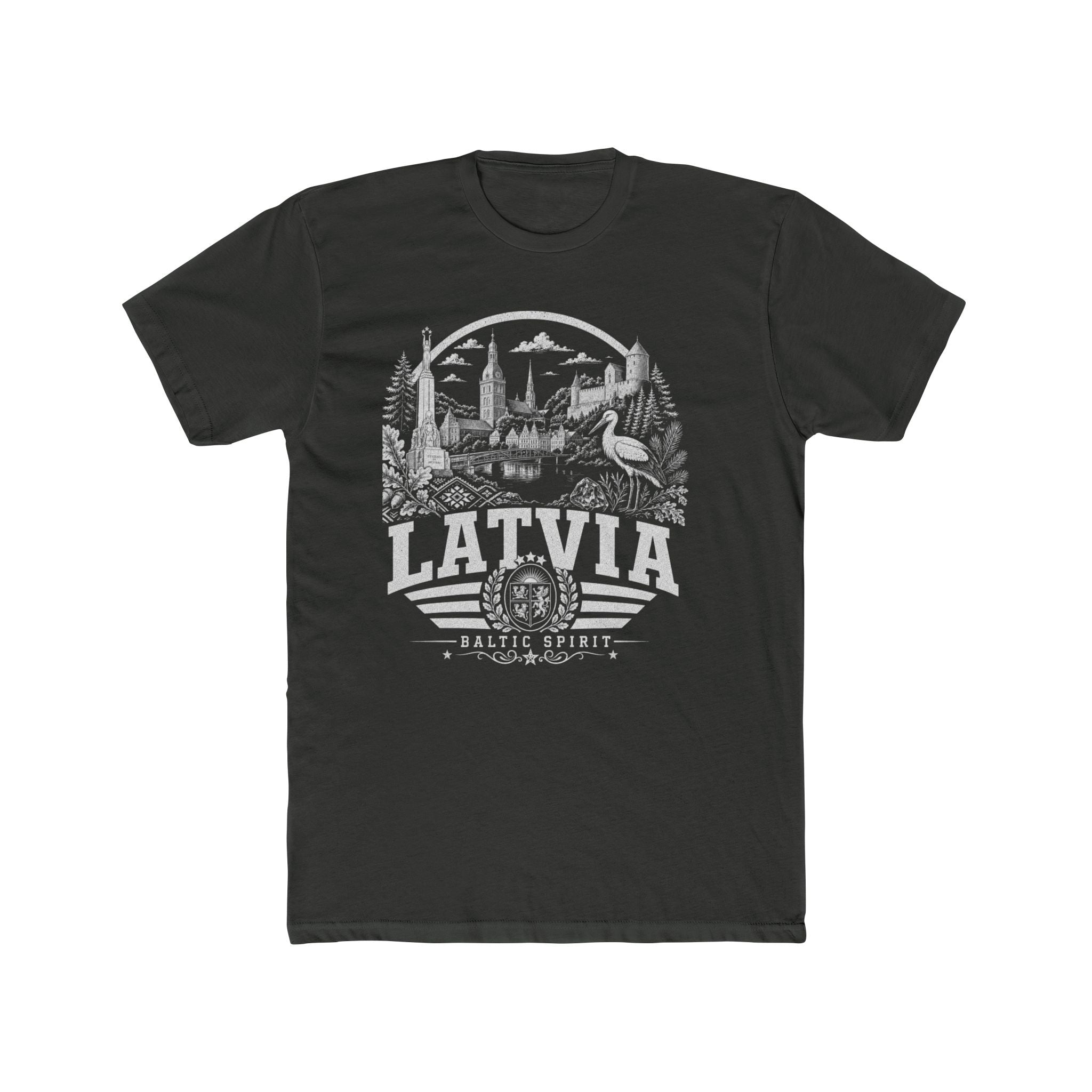 Latvia vintage landmarks men's tee — iconic landmark design | Nameshi Destinations (view 5)