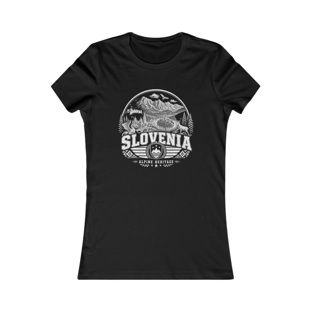 Slovenia vintage landmarks women's tee — iconic landmark design | Nameshi Destinations (view 1)
