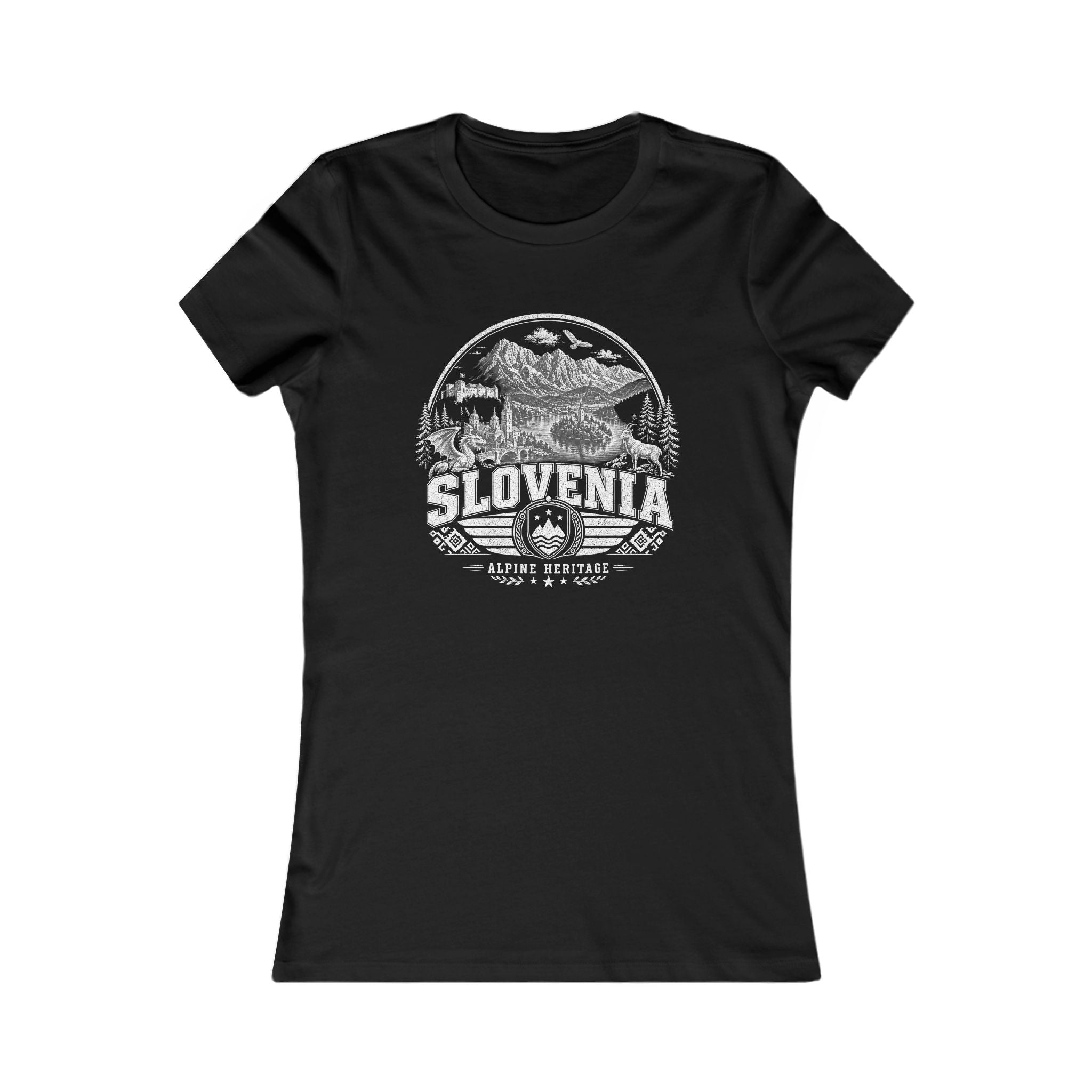 Slovenia vintage landmarks women's tee — iconic landmark design | Nameshi Destinations (view 1)
