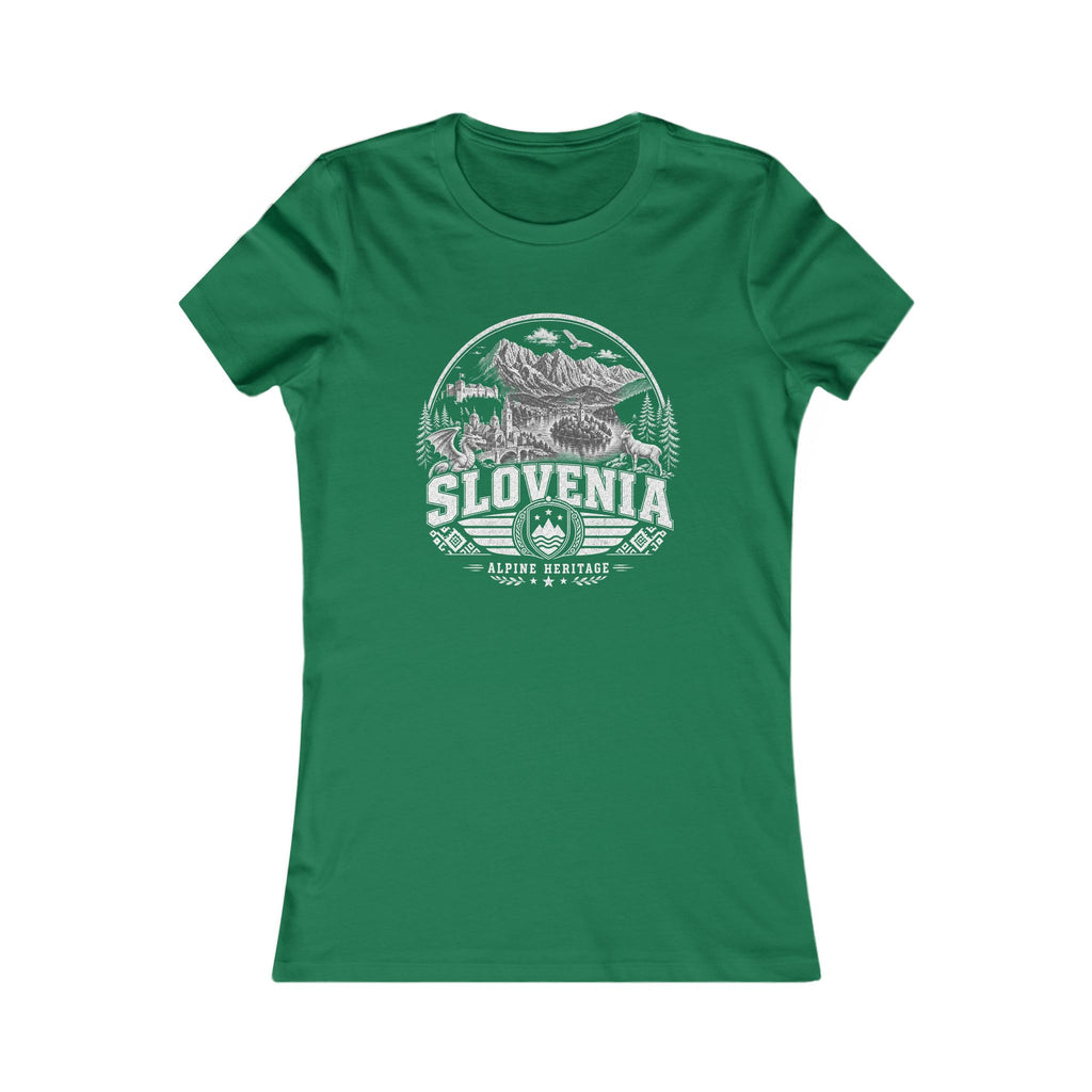 Slovenia vintage landmarks women's tee — iconic landmark design | Nameshi Destinations (view 2)