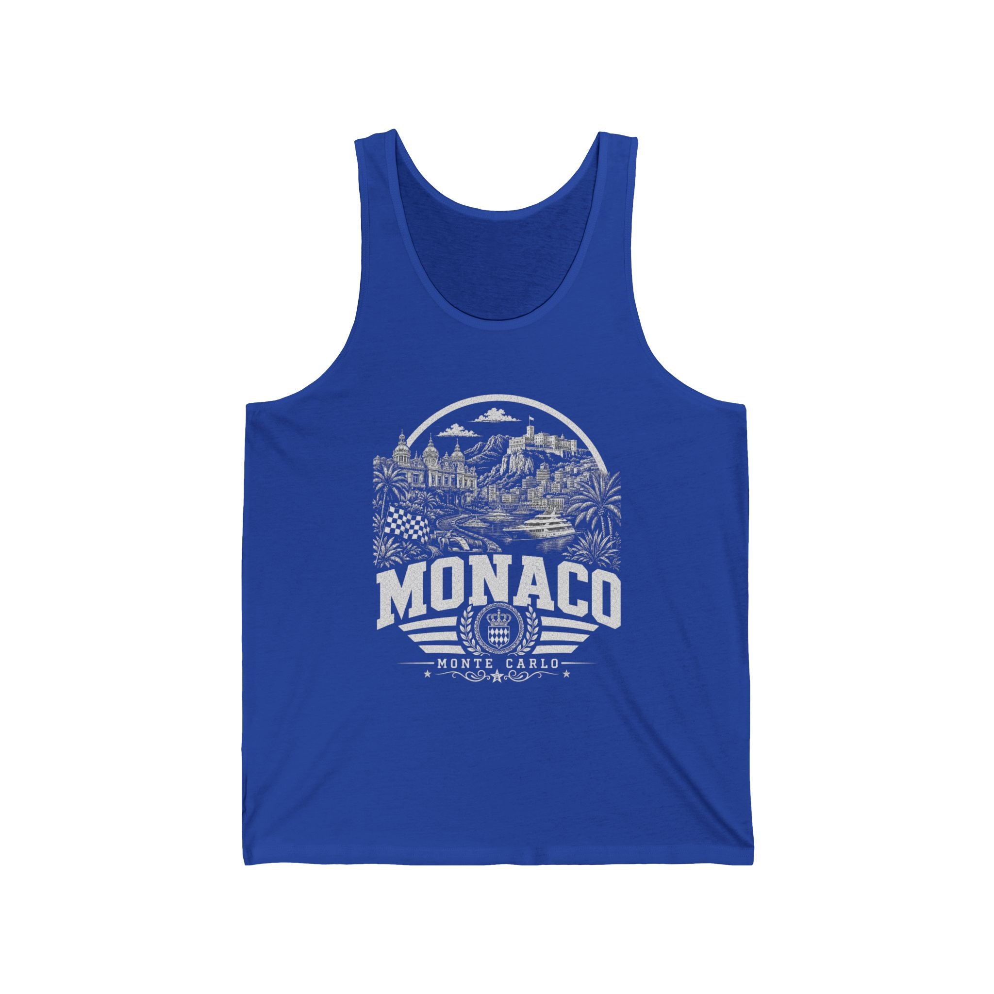 Monaco vintage landmarks men's tank top — iconic landmark design | Nameshi Destinations (view 6)