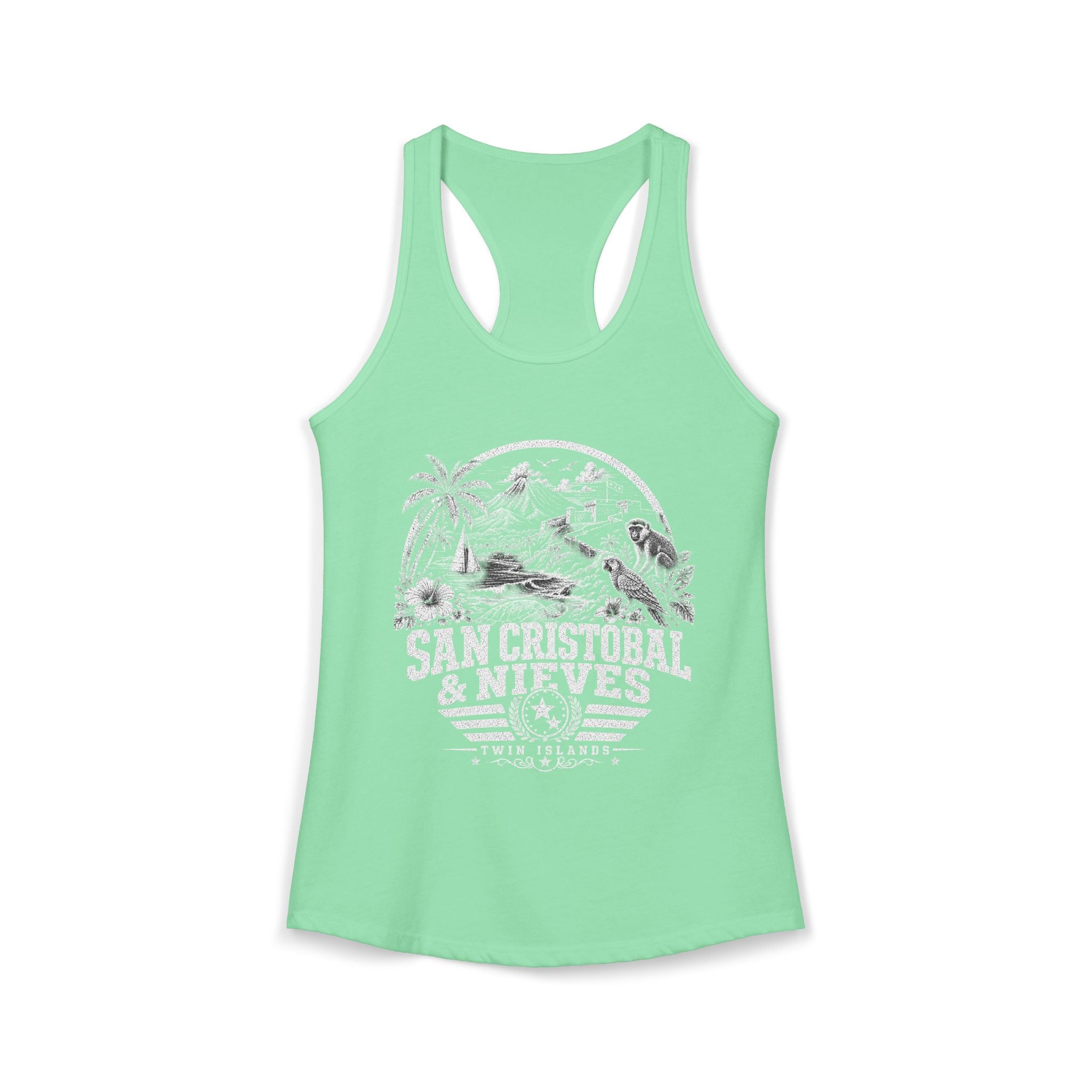San Cristóbal y Nieves vintage landmarks tank top — iconic landmark design | Nameshi Destinations (view 6)
