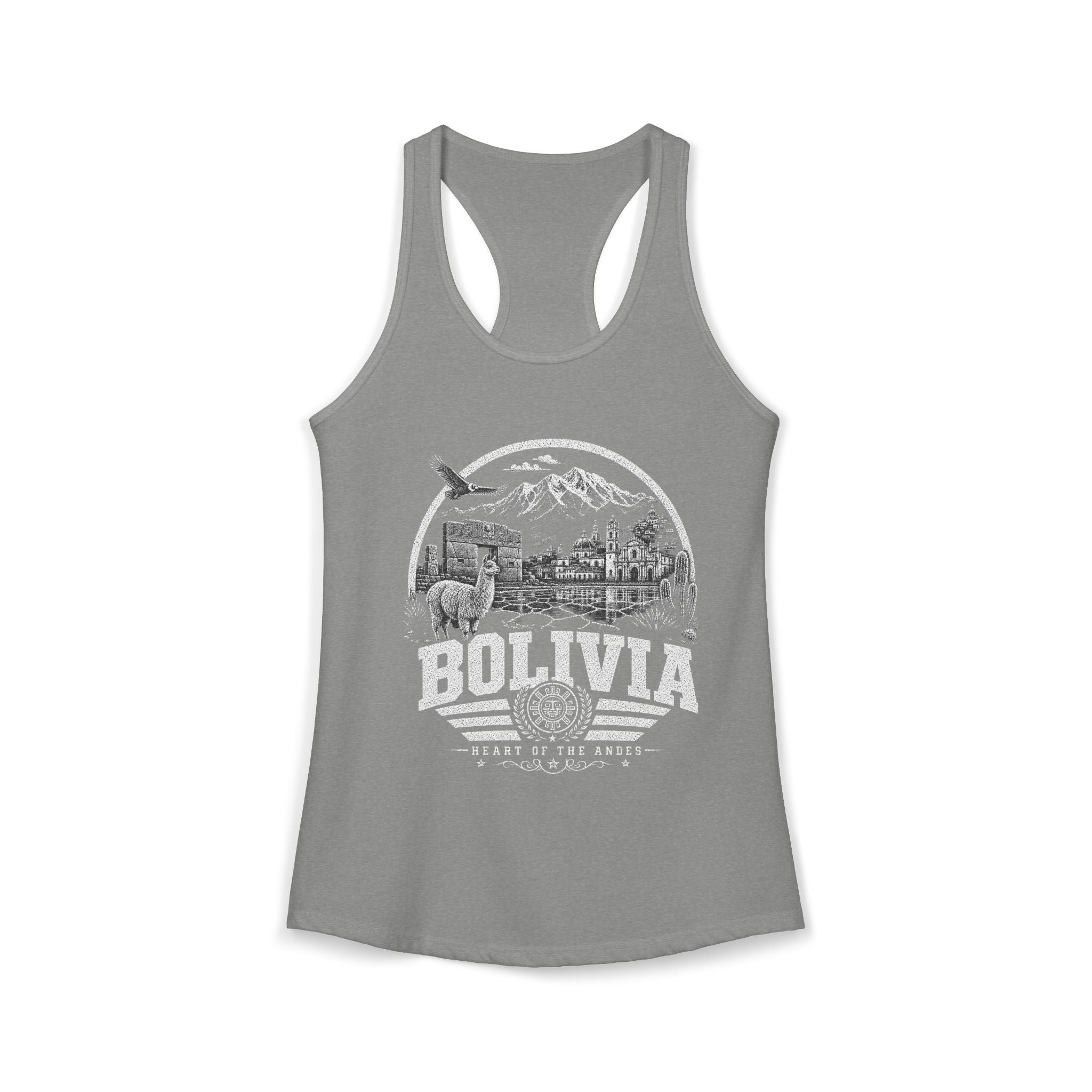 Bolivia vintage landmarks tank top — iconic landmark design | Nameshi Destinations (view 2)