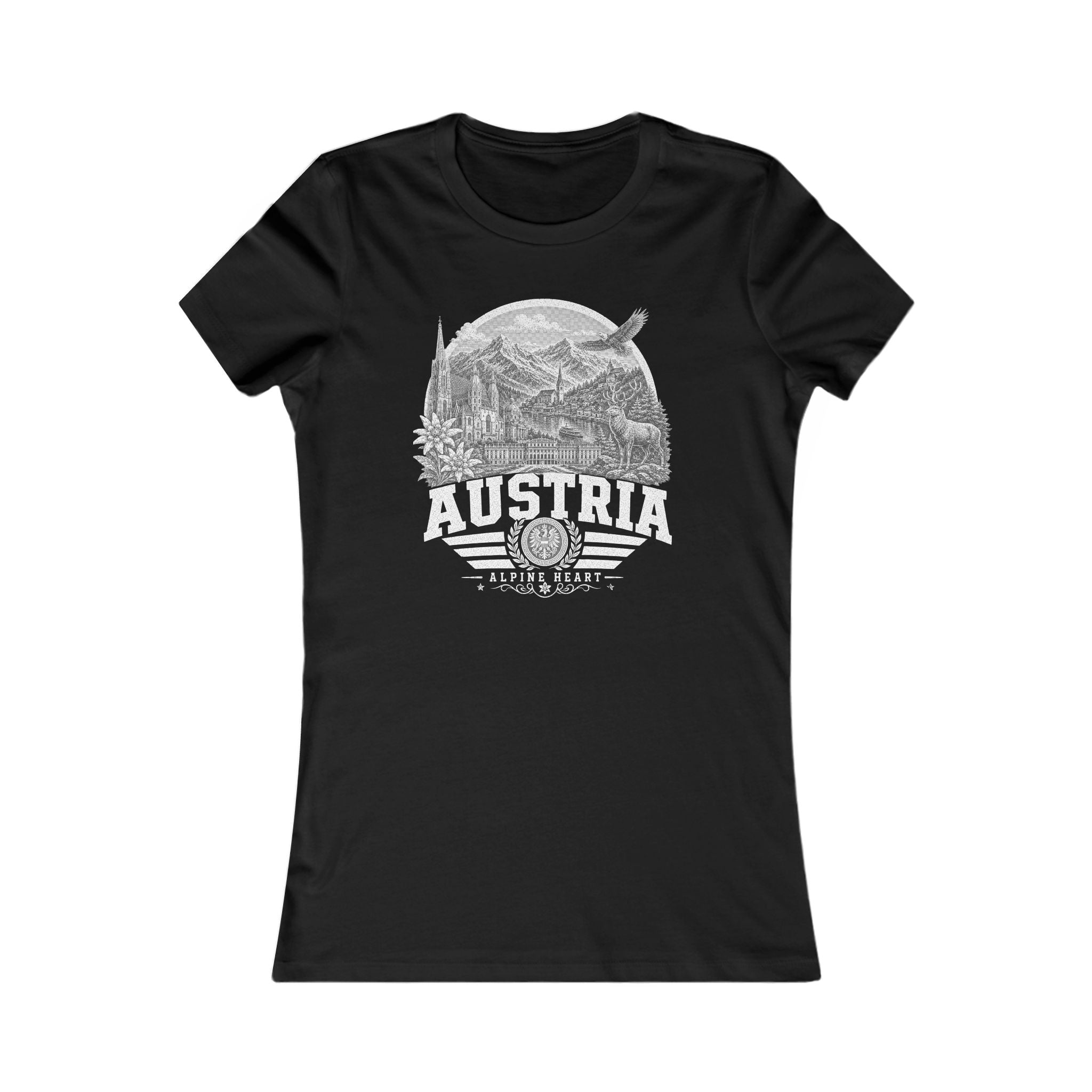 Austria vintage landmarks women's tee — iconic landmark design | Nameshi Destinations (view 1)