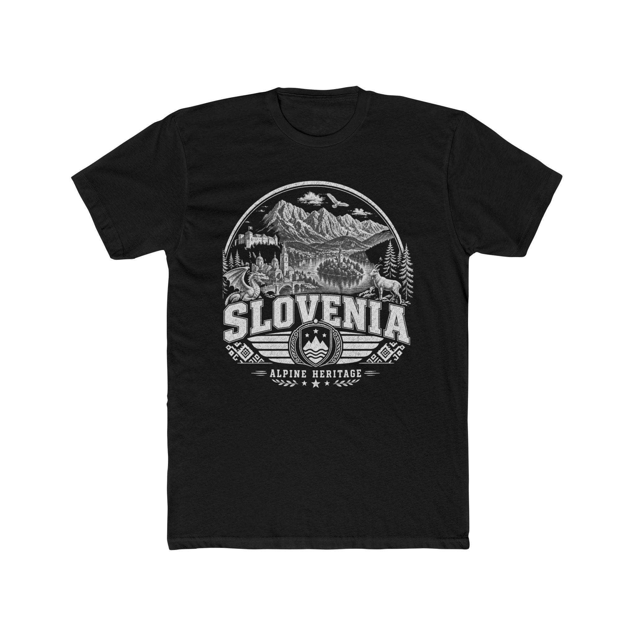 Slovenia vintage landmarks men's tee — iconic landmark design | Nameshi Destinations (view 2)