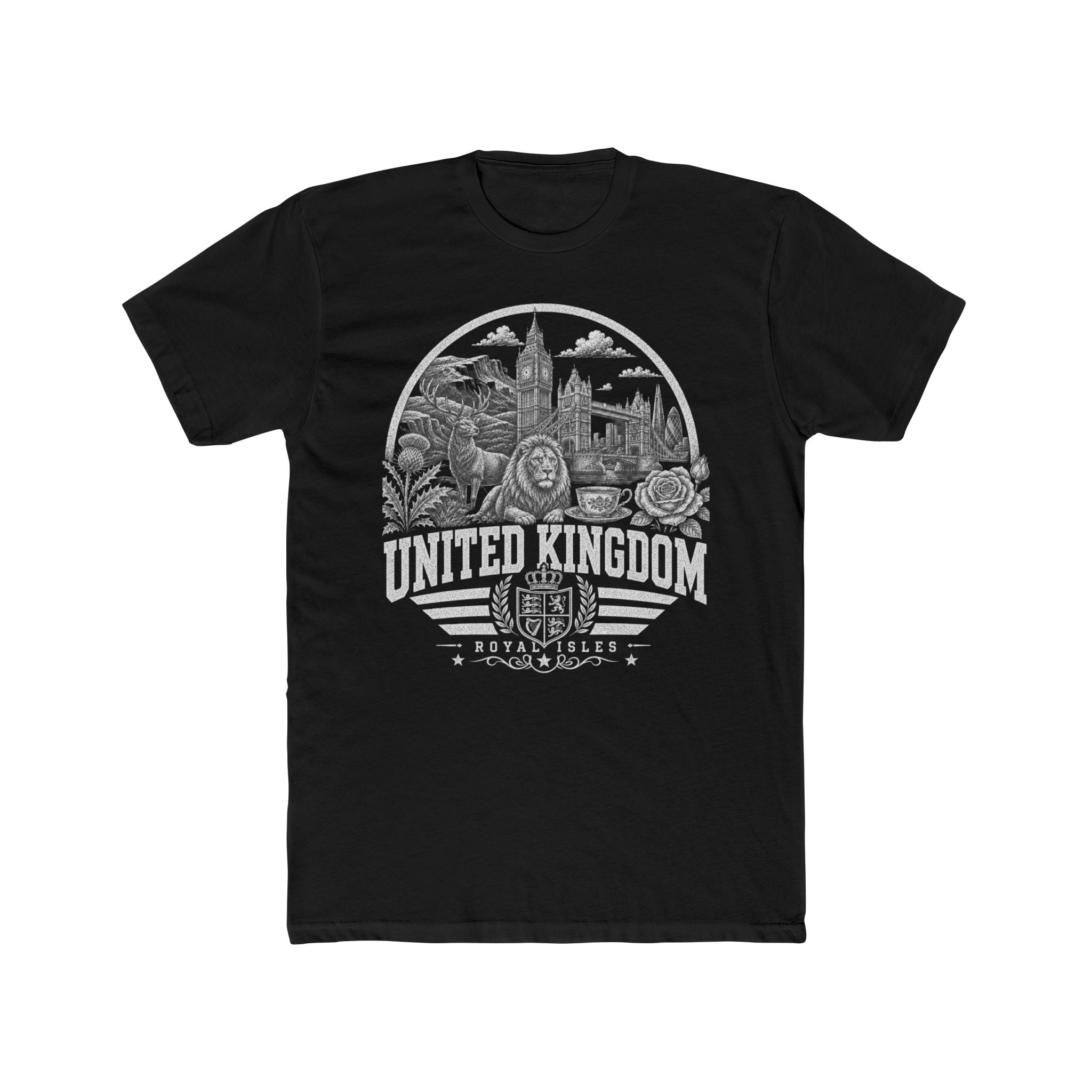 United Kingdom vintage landmarks men's tee — iconic landmark design | Nameshi Destinations (view 2)