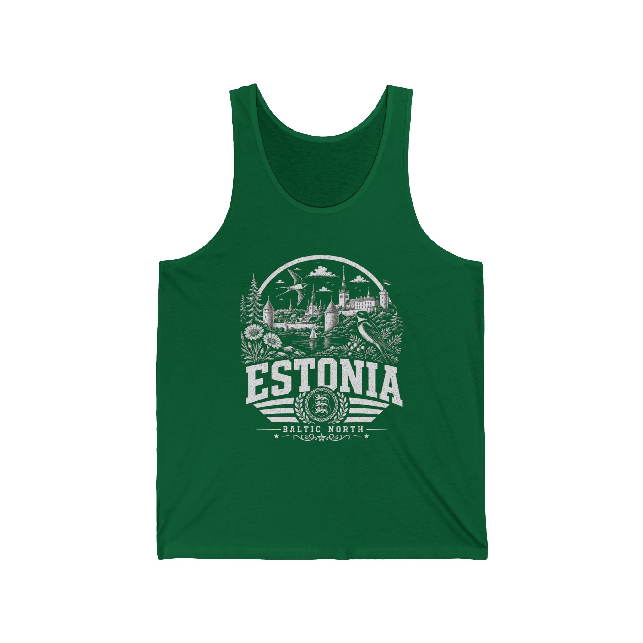 Estonia vintage landmarks men's tank top — iconic landmark design | Nameshi Destinations (view 4)