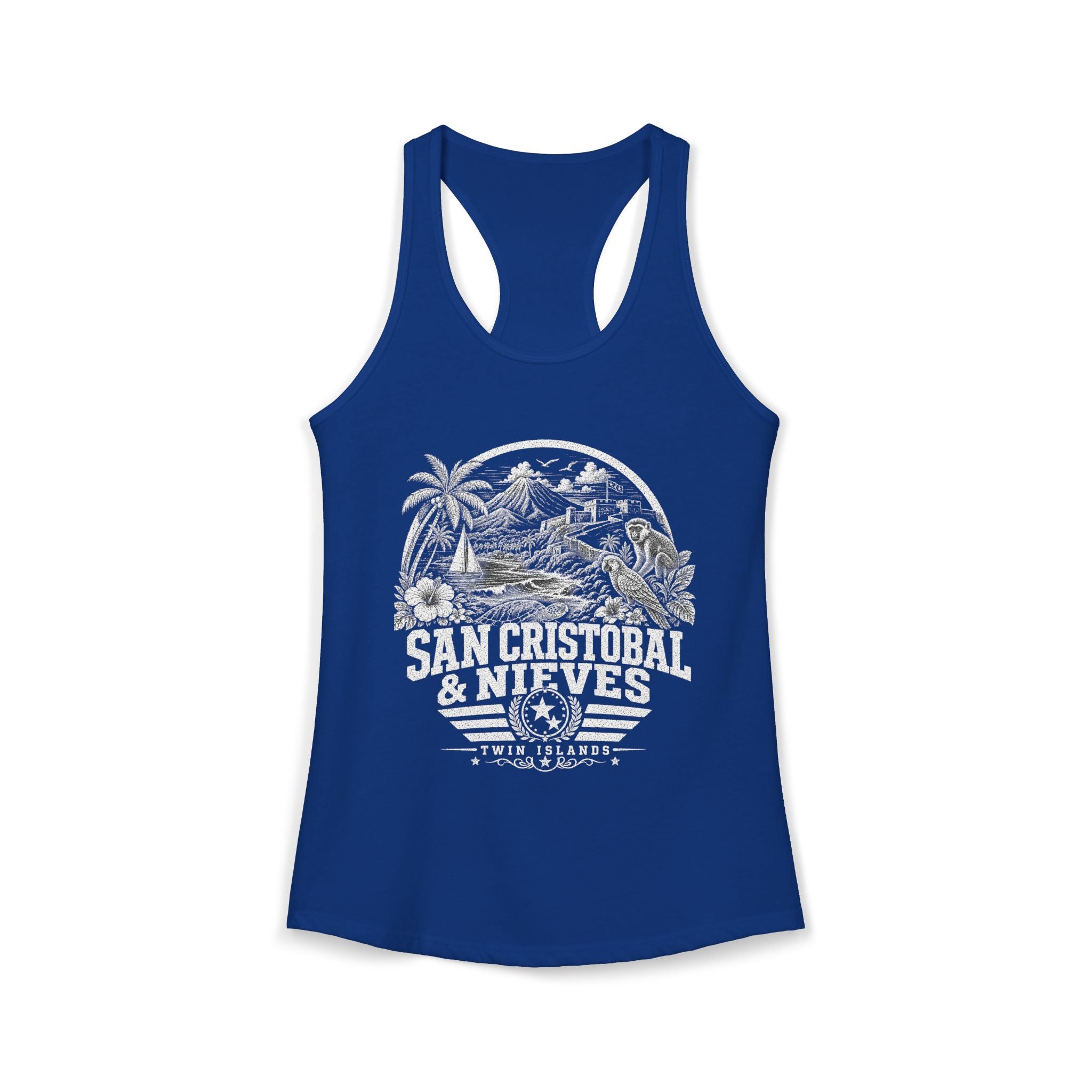 San Cristóbal y Nieves vintage landmarks tank top — iconic landmark design | Nameshi Destinations (view 10)