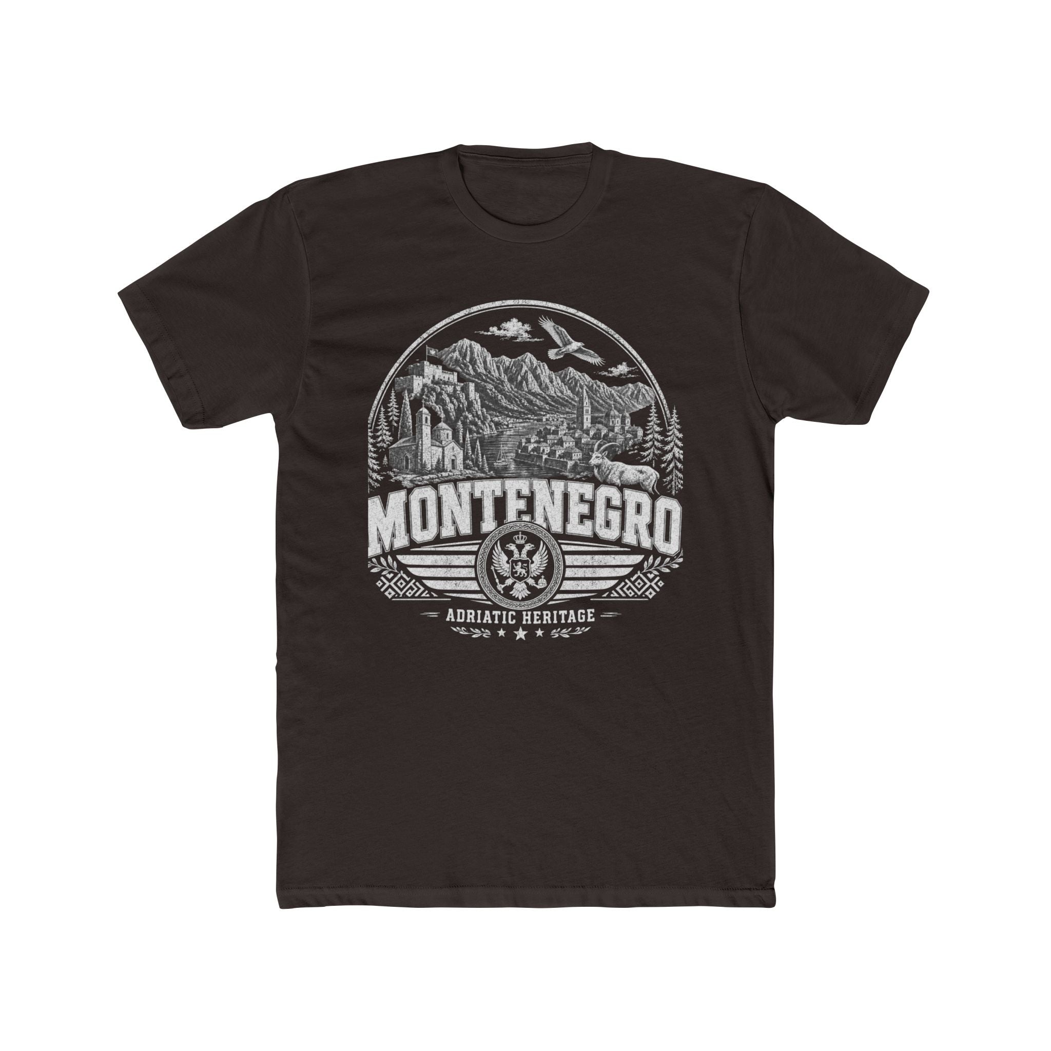 Montenegro vintage landmarks men's tee — iconic landmark design | Nameshi Destinations (view 1)