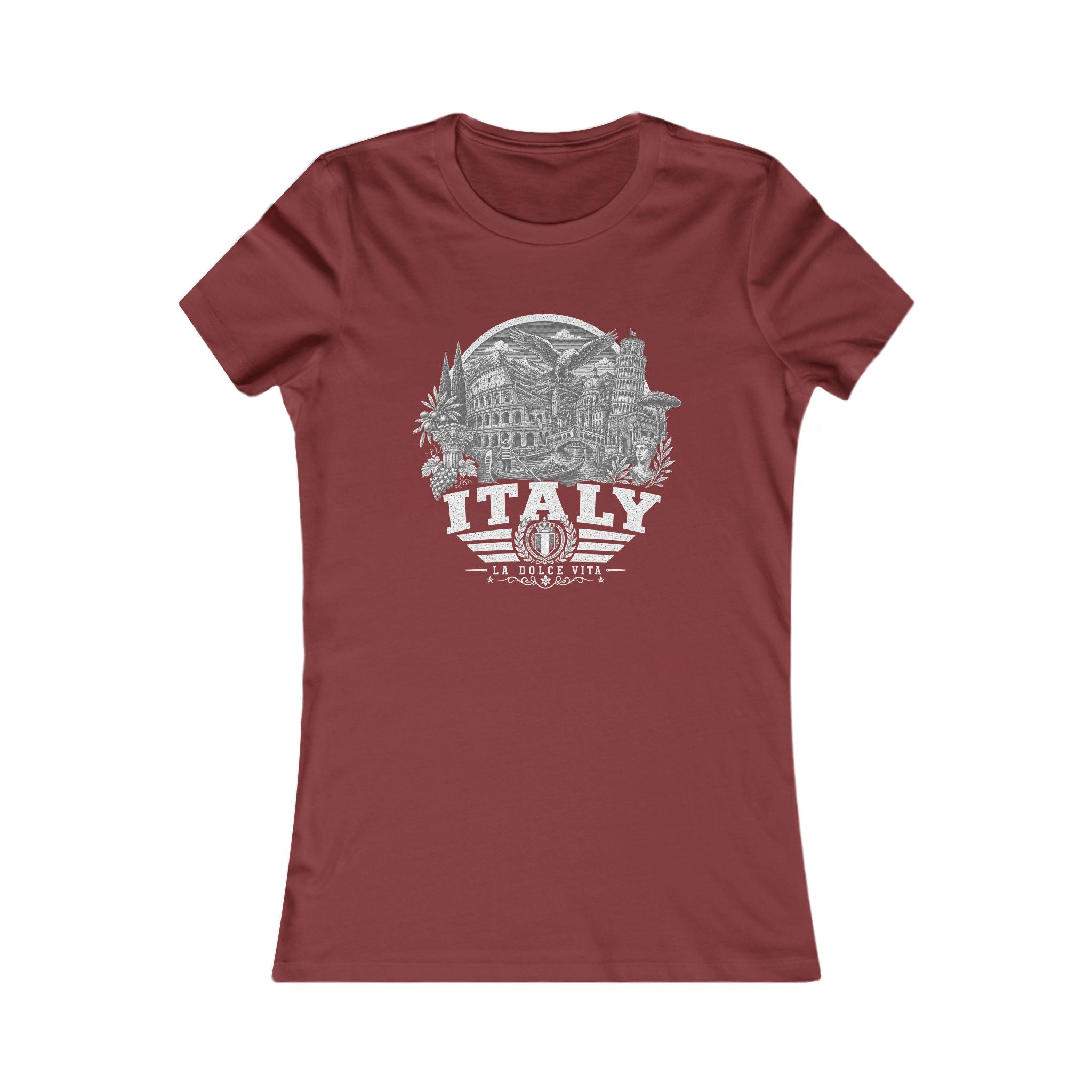 Italy vintage landmarks women's tee — iconic landmark design | Nameshi Destinations (view 1)