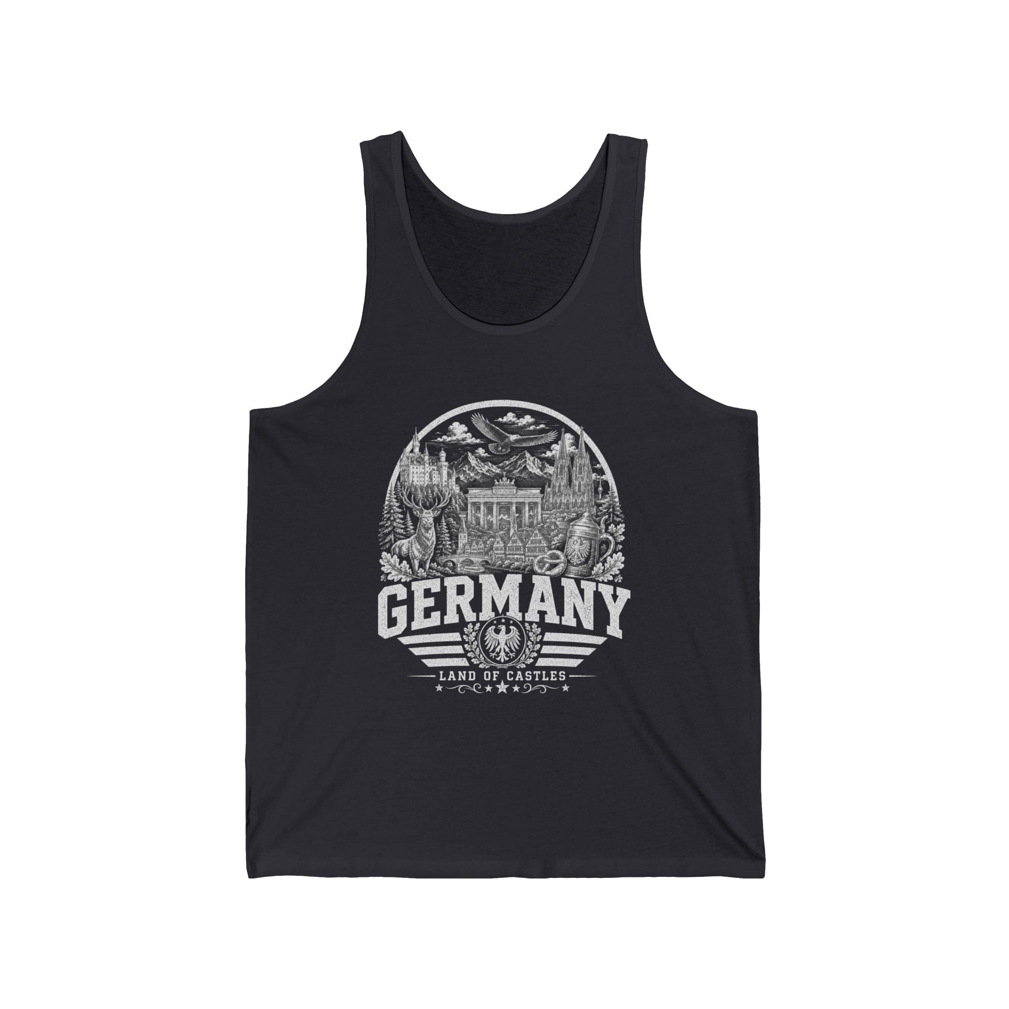 Germany vintage landmarks men's tee — iconic landmark design | Nameshi Destinations (view 2)