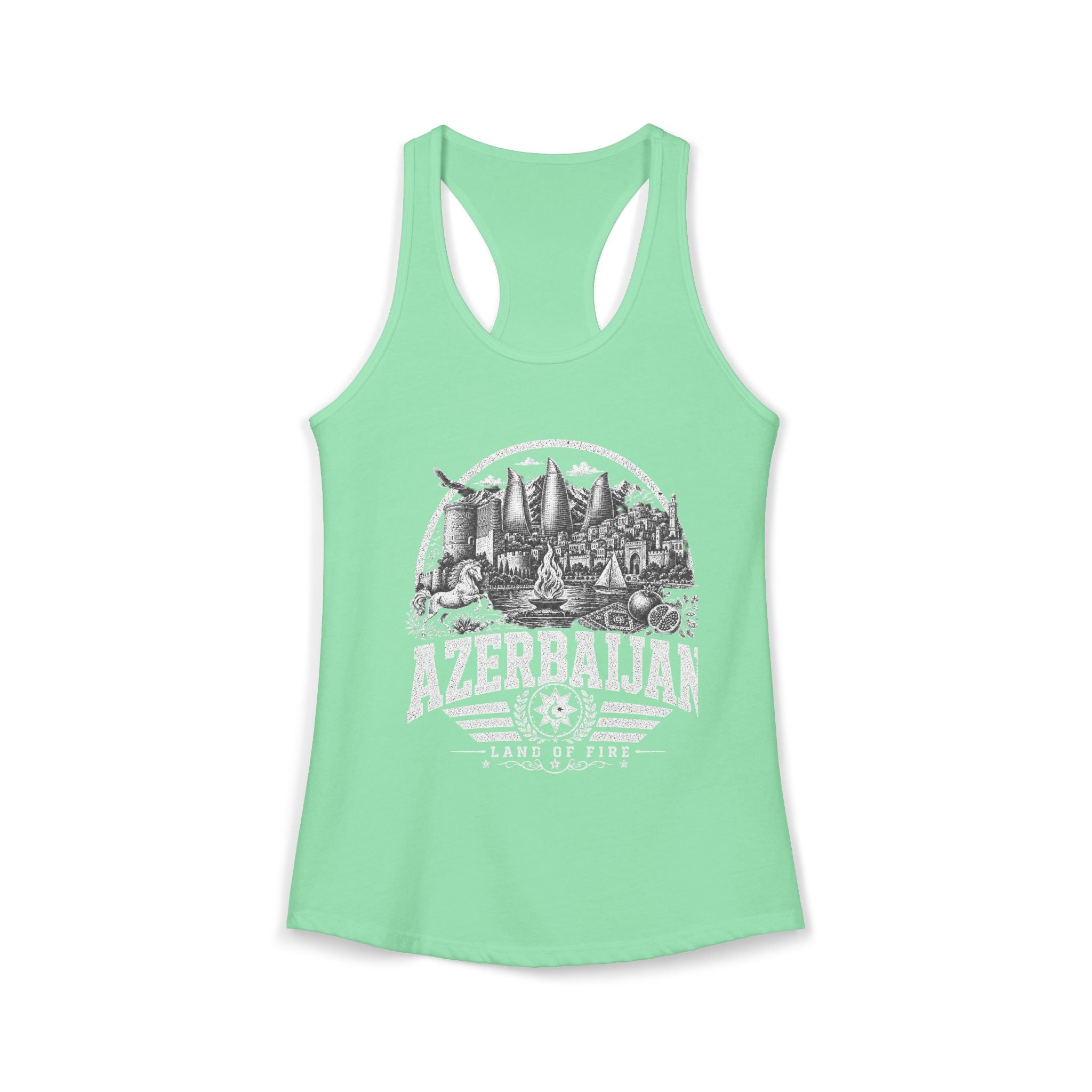 Azerbaijan vintage landmarks tank top — iconic landmark design | Nameshi Destinations (view 6)