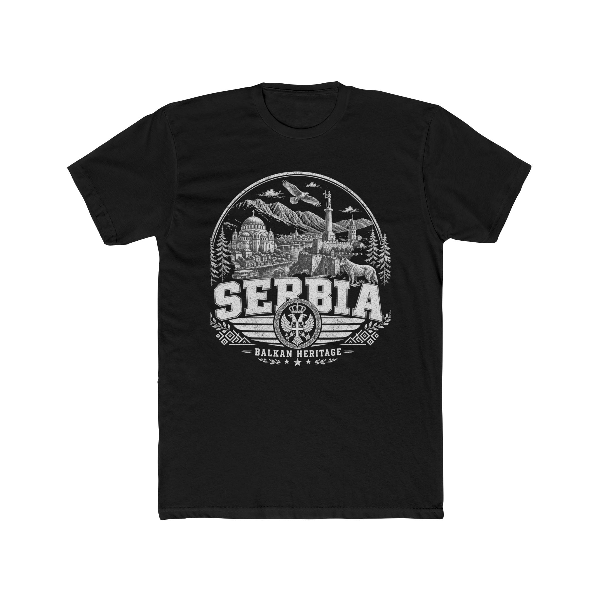 Serbia vintage landmarks men's tee — iconic landmark design | Nameshi Destinations (view 2)