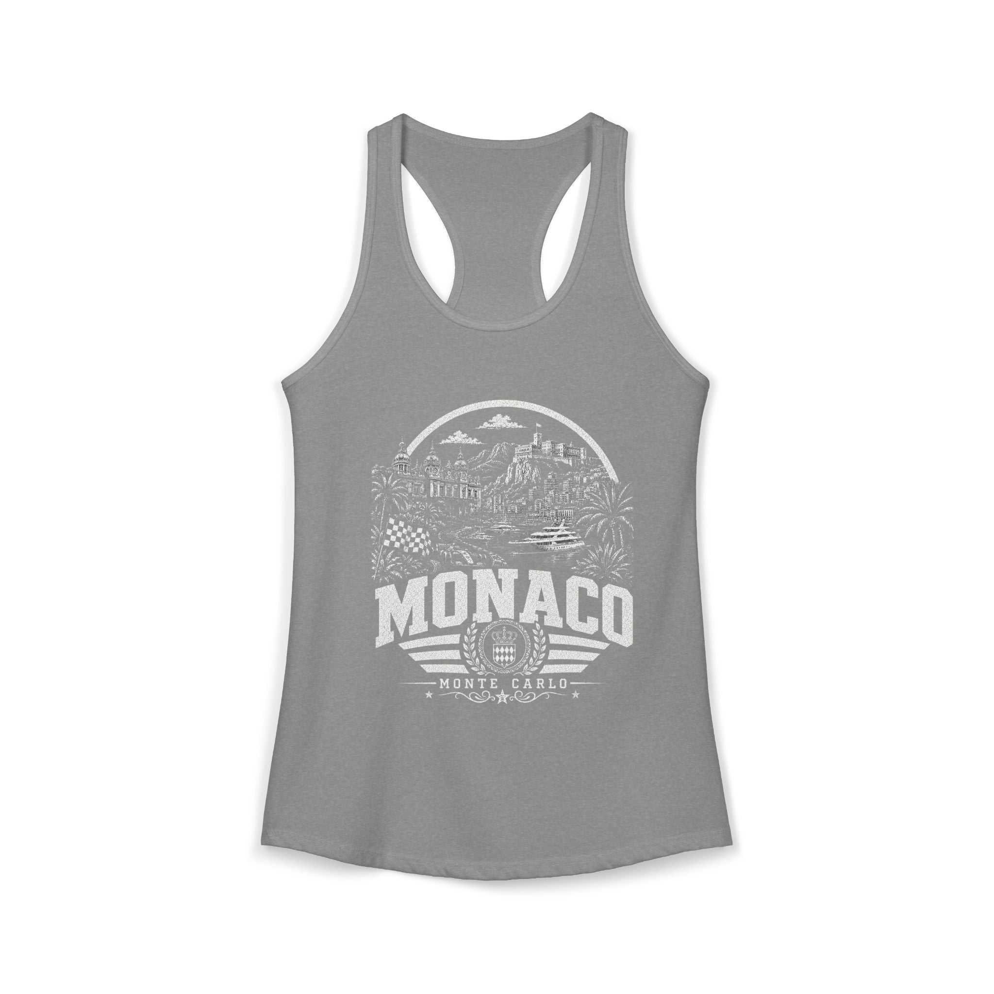 Monaco vintage landmarks tank top — iconic landmark design | Nameshi Destinations (view 3)