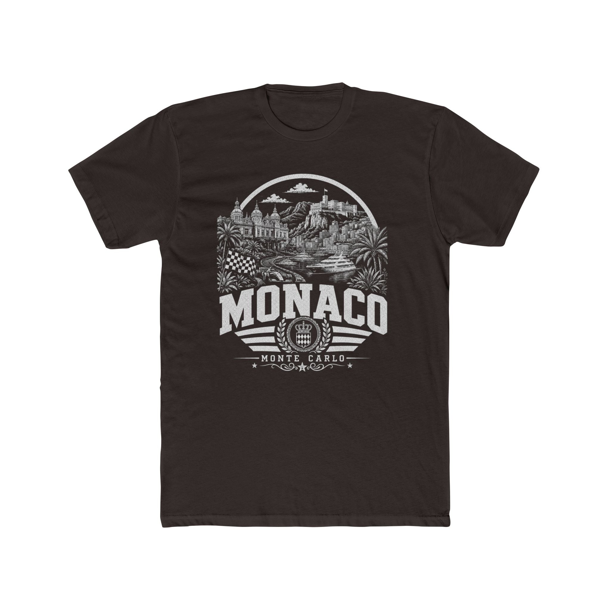 Monaco vintage landmarks men's tee — iconic landmark design | Nameshi Destinations (view 1)