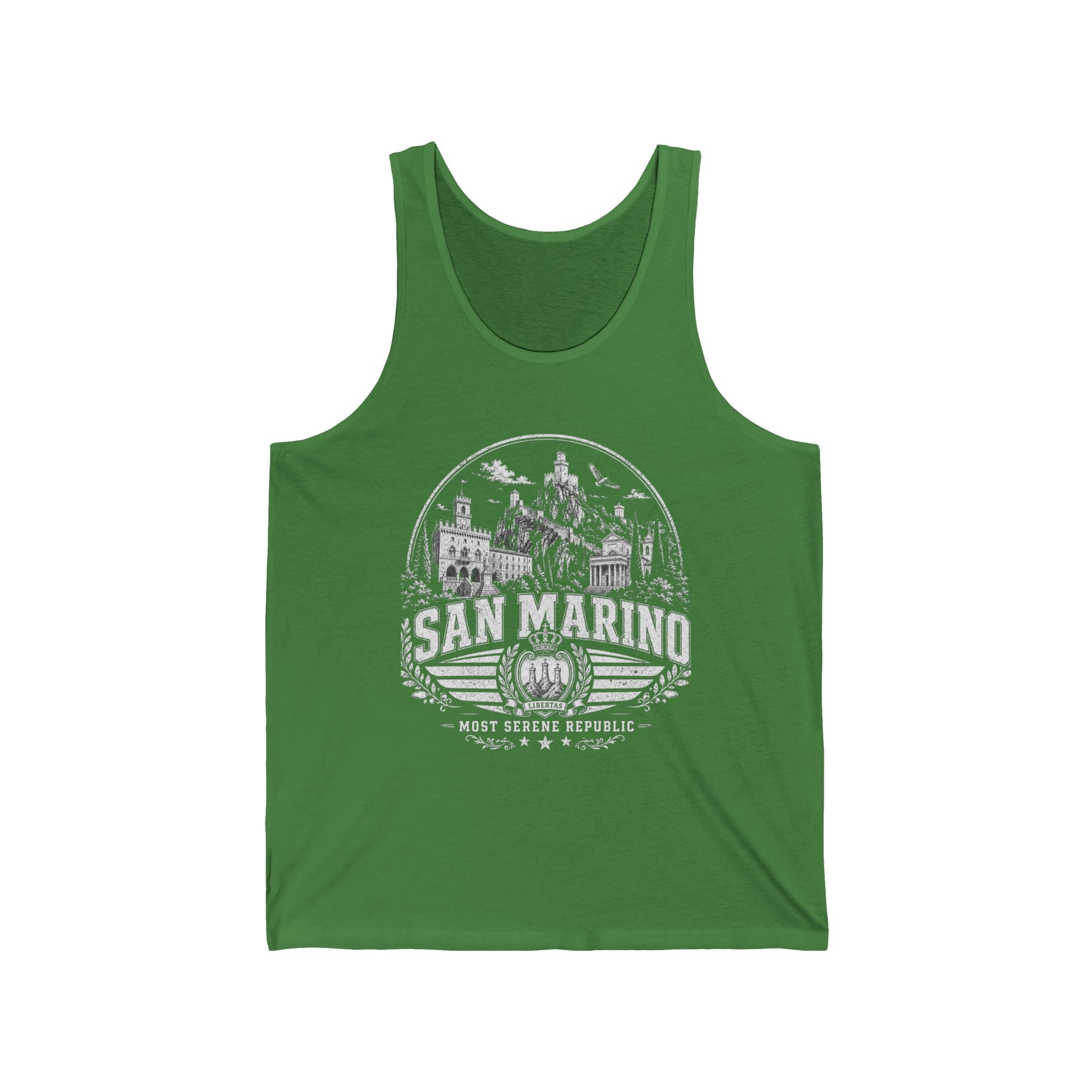 San Marino vintage landmarks men's tank top — iconic landmark design | Nameshi Destinations (view 19)