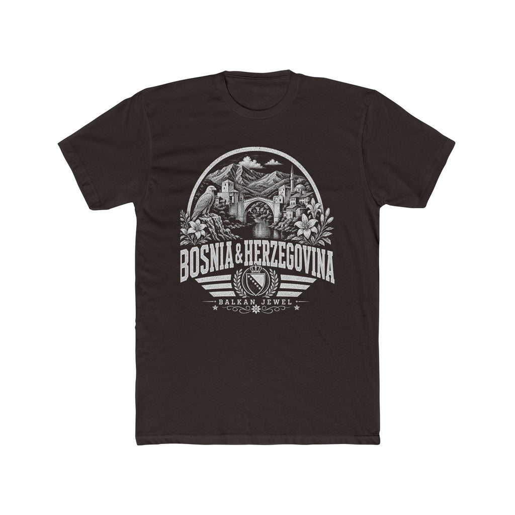 Bosnia y Herzegovina vintage landmarks men's tee — iconic landmark design | Nameshi Destinations (view 1)