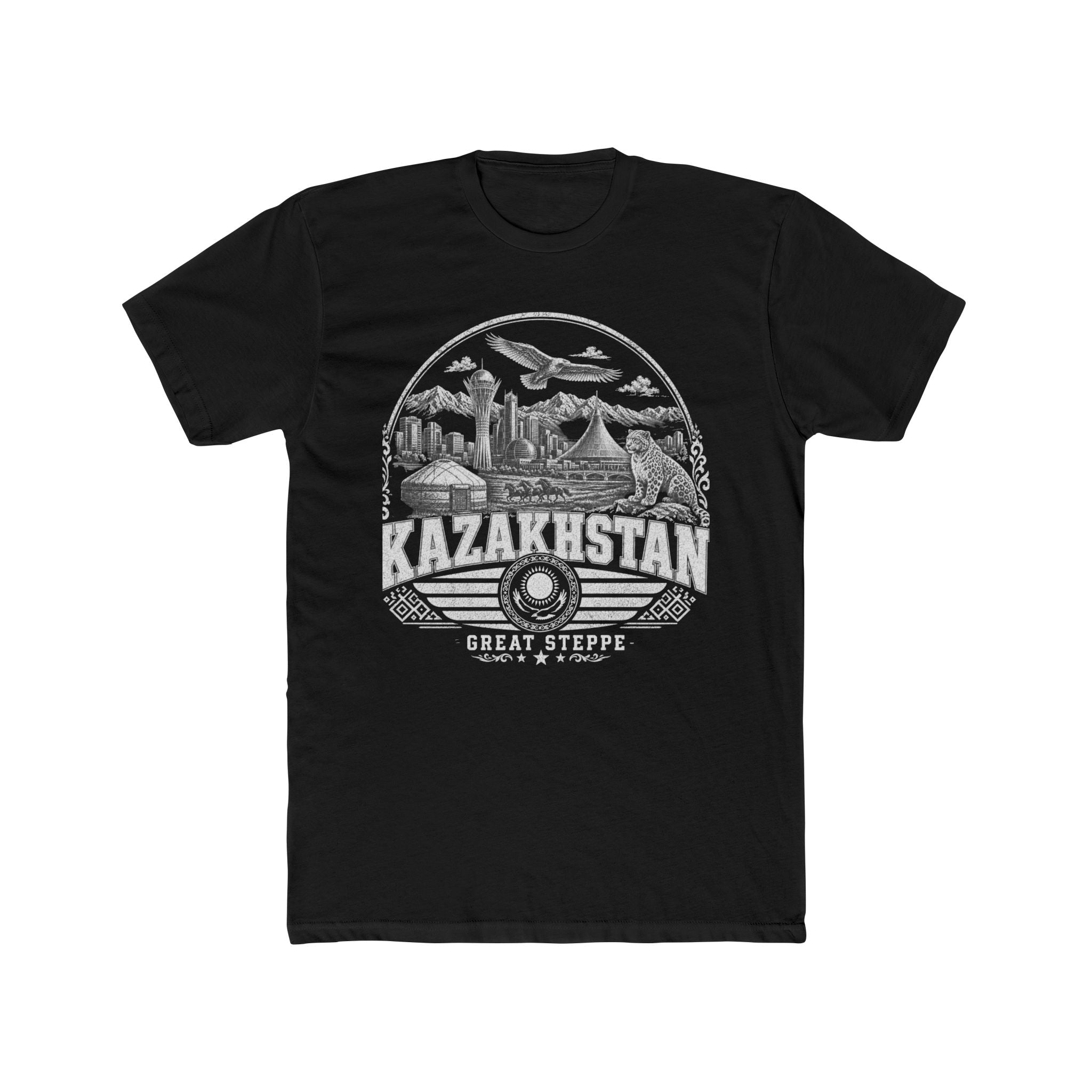 Kazakhstan vintage landmarks men's tee — iconic landmark design | Nameshi Destinations (view 2)