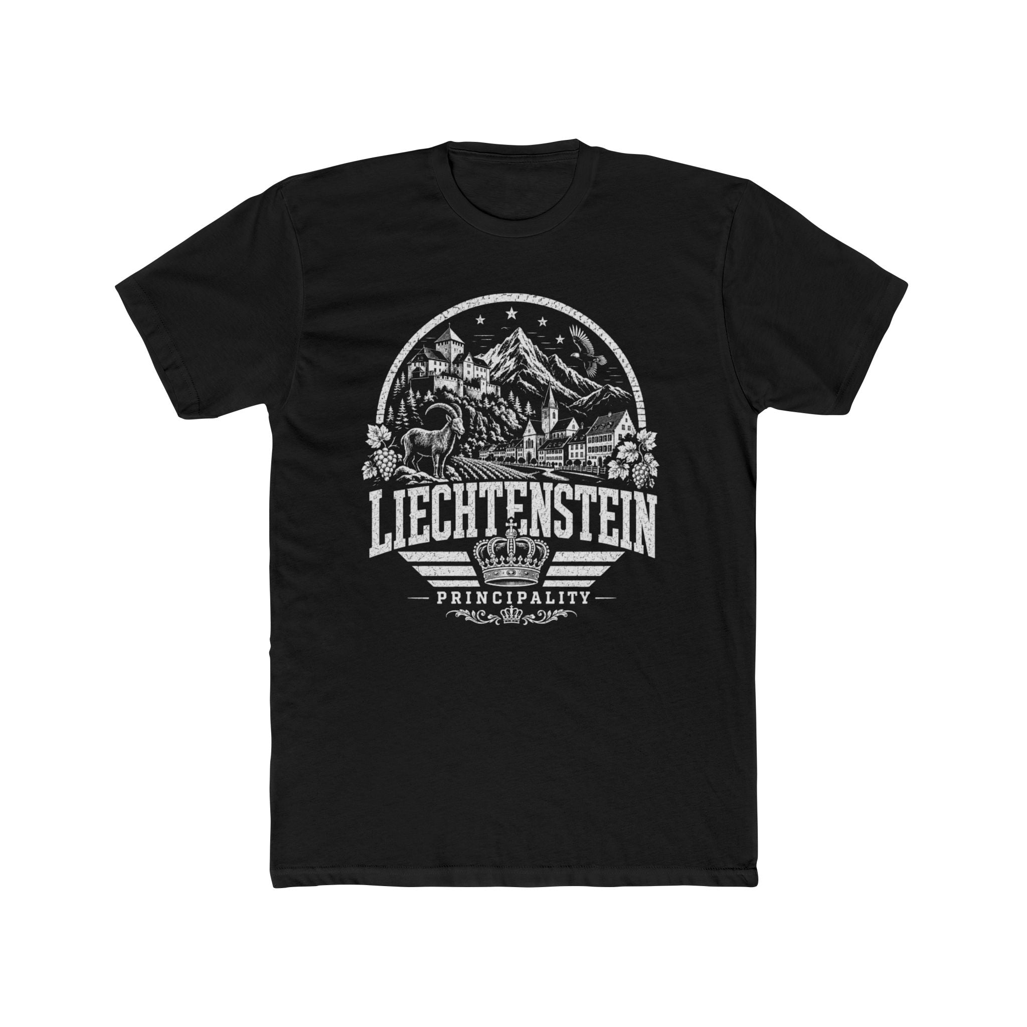 Liechtenstein vintage landmarks men's tee — iconic landmark design | Nameshi Destinations (view 2)